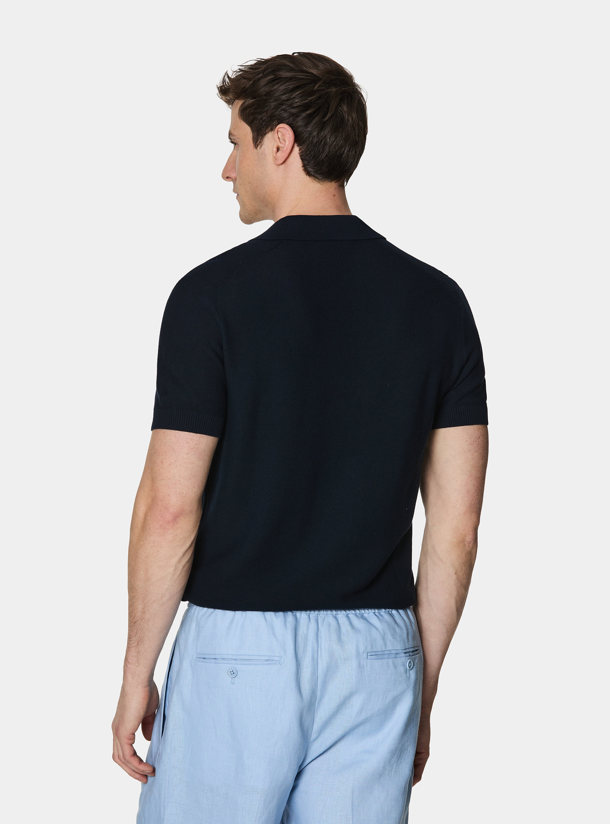 Knitted links polo shirt in extra-fine cotton, NAVY BLUE