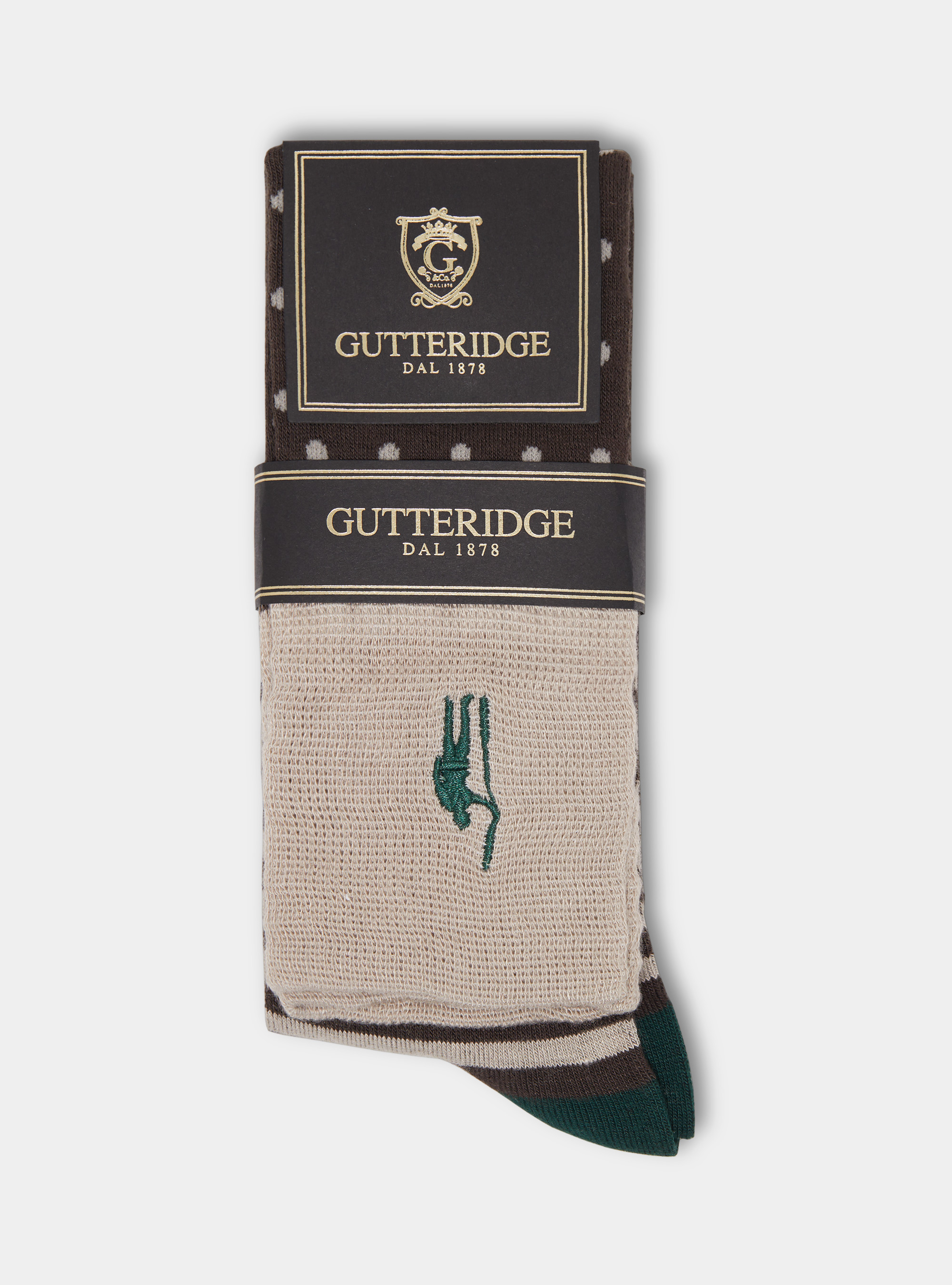 Chaussettes longues &agrave; pois et &agrave; rayures, MARRON