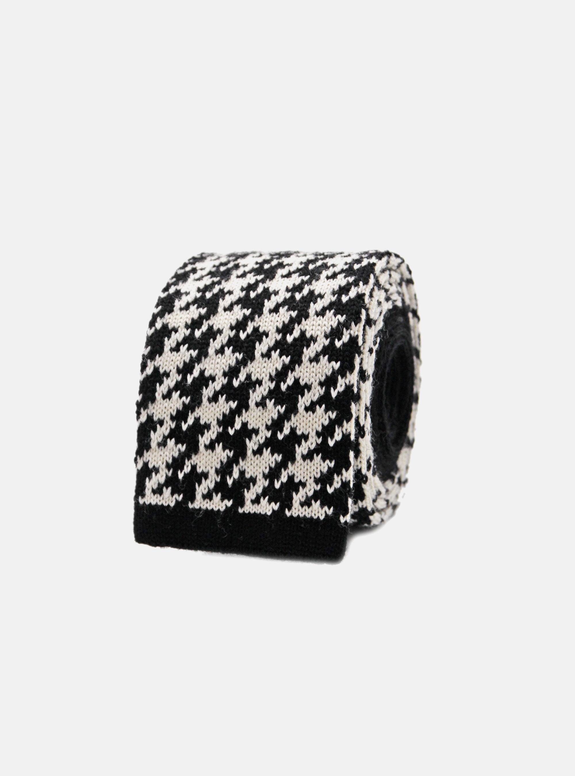 Pied de poule knitted wool tie, BLACK