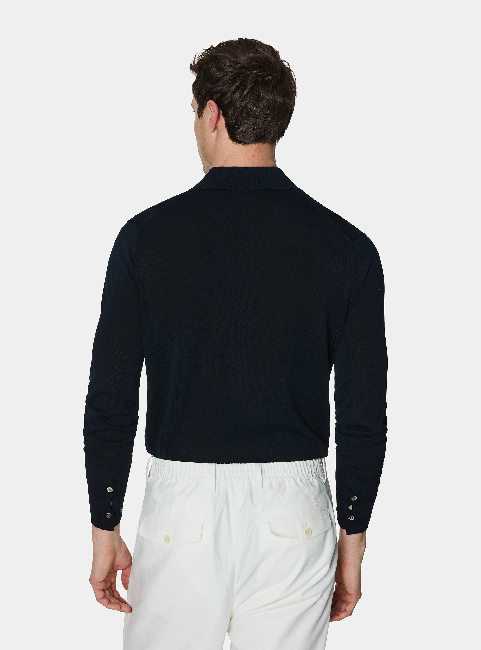 Polo chemise en coton et soie, BLEU MARINE