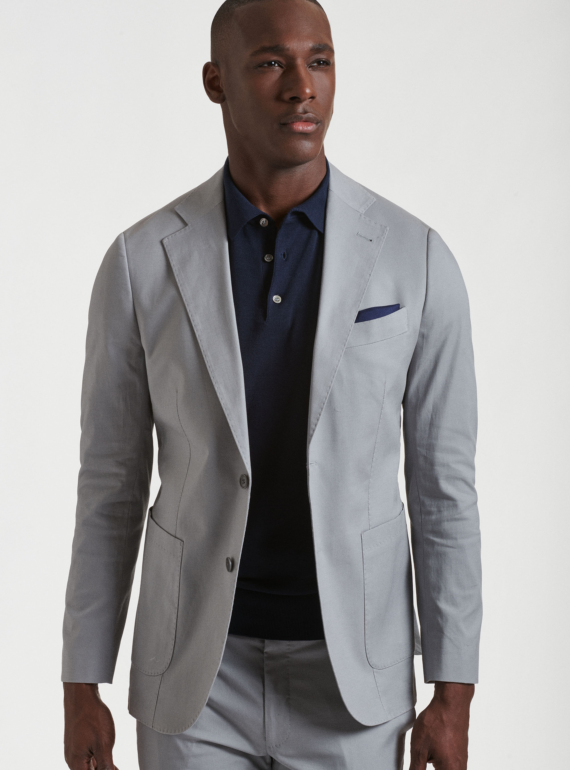 Armoured cotton suit blazer, LIGHT GREY MELANGE