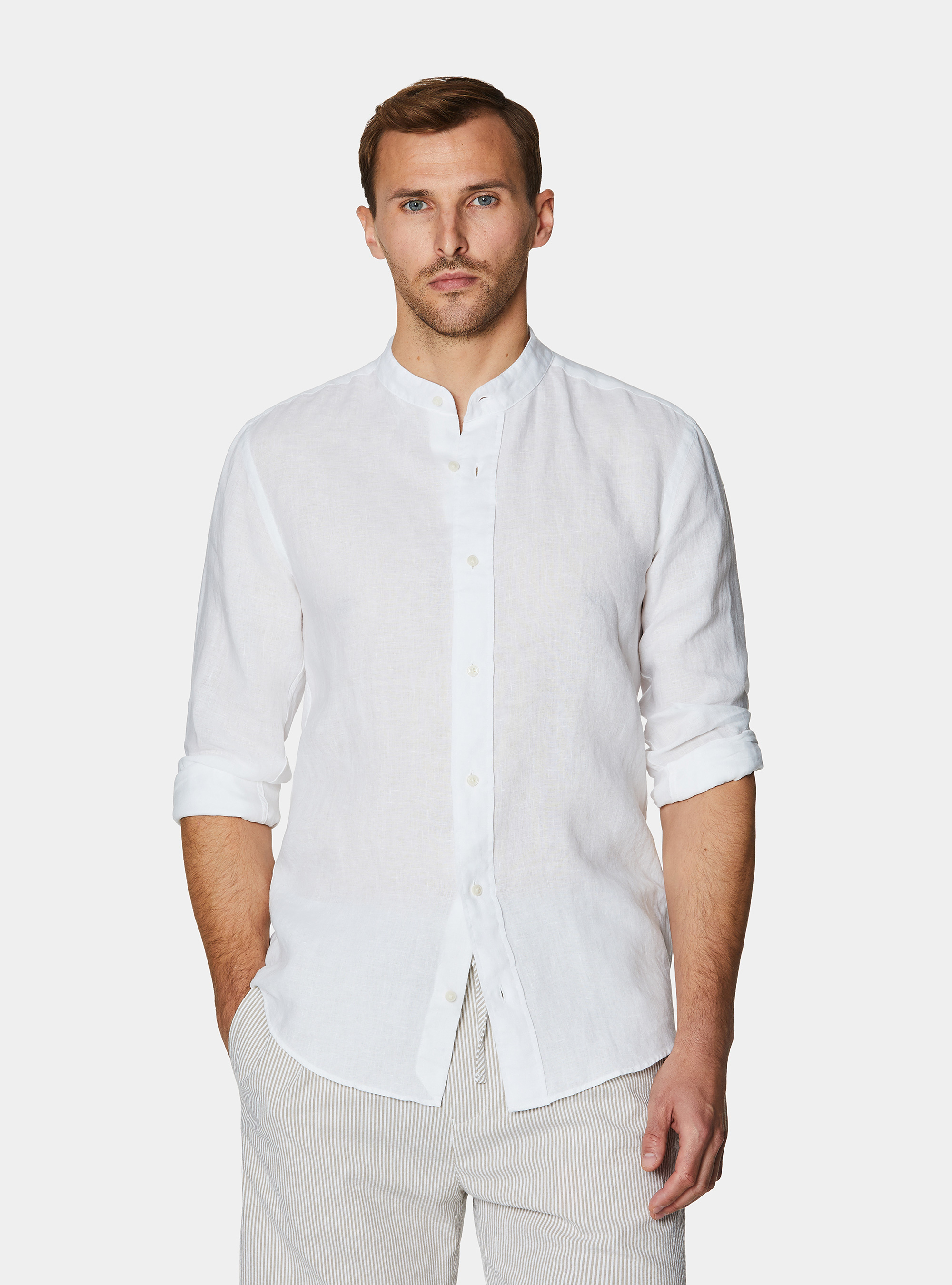 Korean shirt in pure linen, WHITE