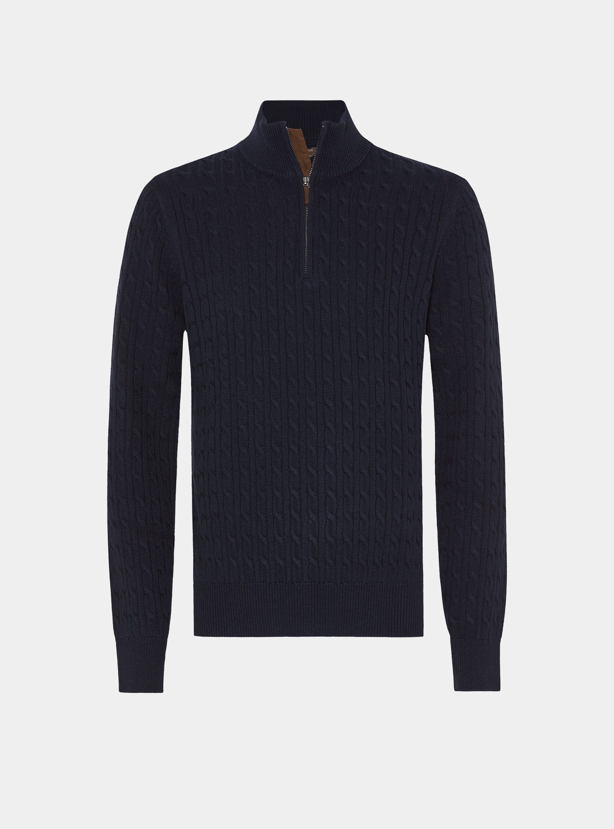 Maglia con collo mock e treccia in misto lana, BLU NAVY