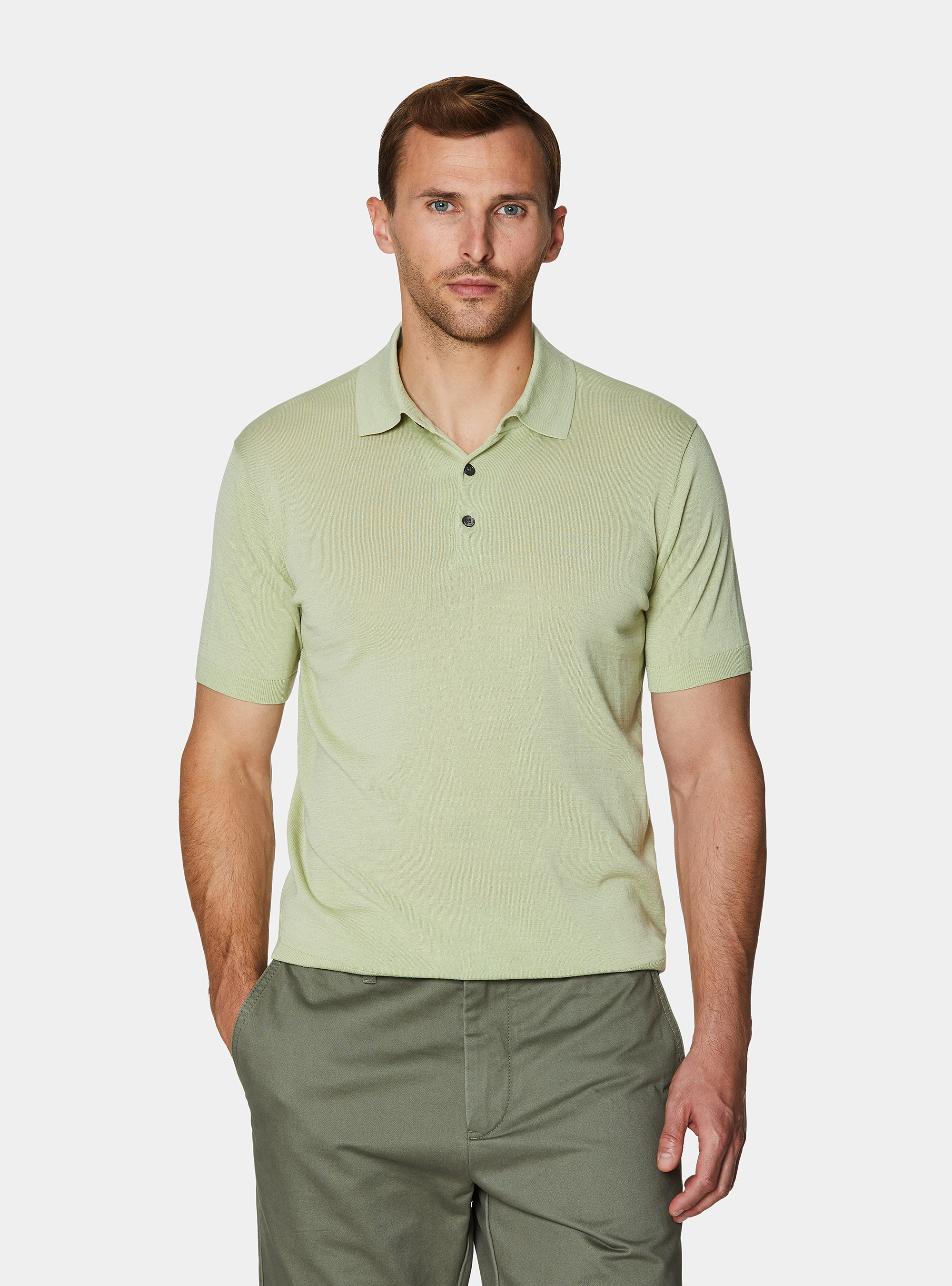 Polo de algod&oacute;n y seda, 0620C VERDE CHIARO