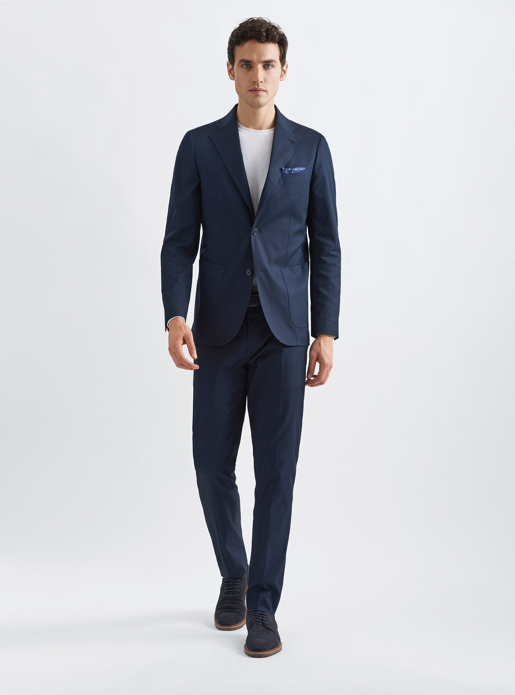 Armoured stretch cotton suit trousers, NAVY BLUE
