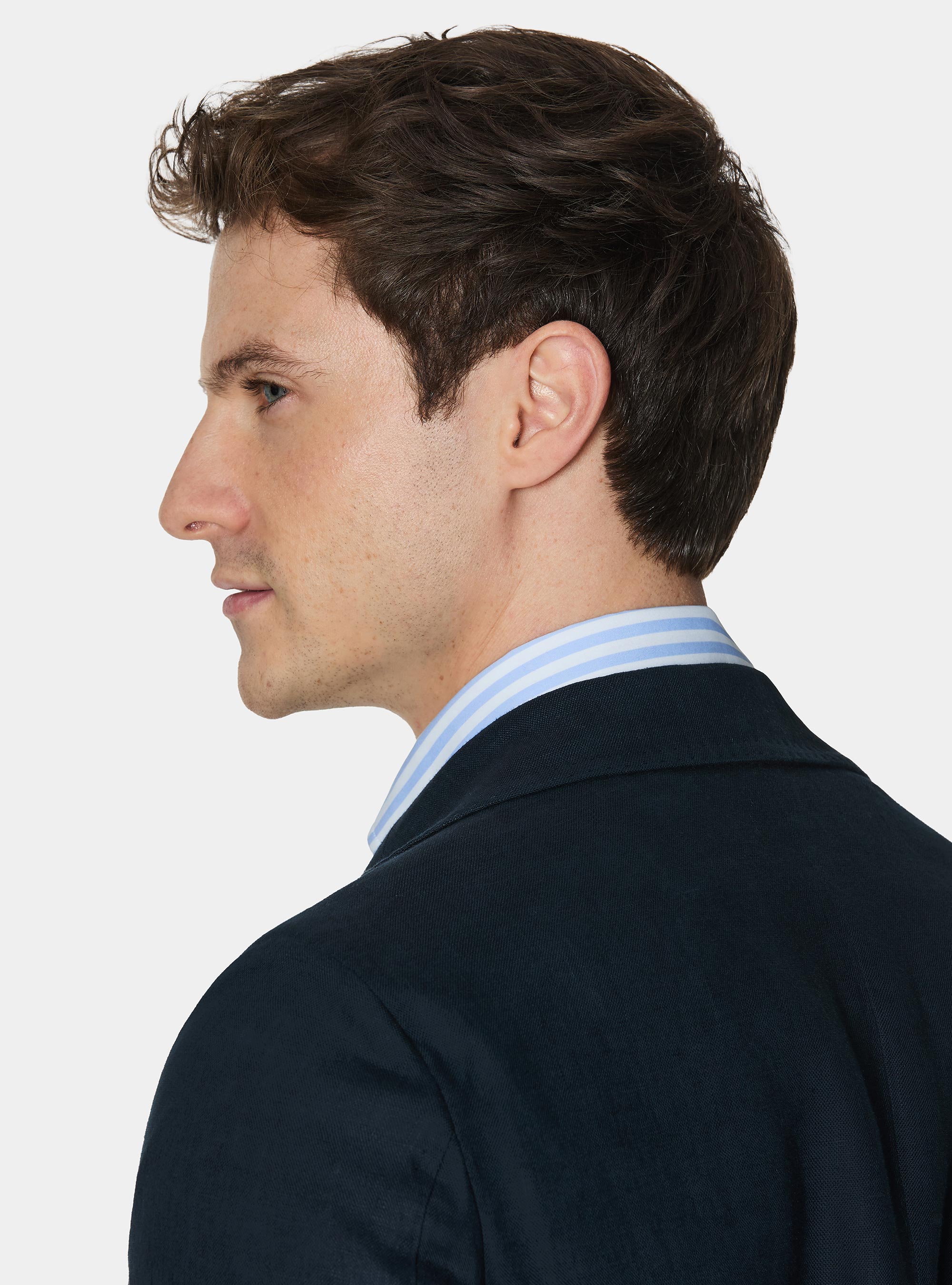 Double-breasted blazer in pure linen, NAVY BLUE