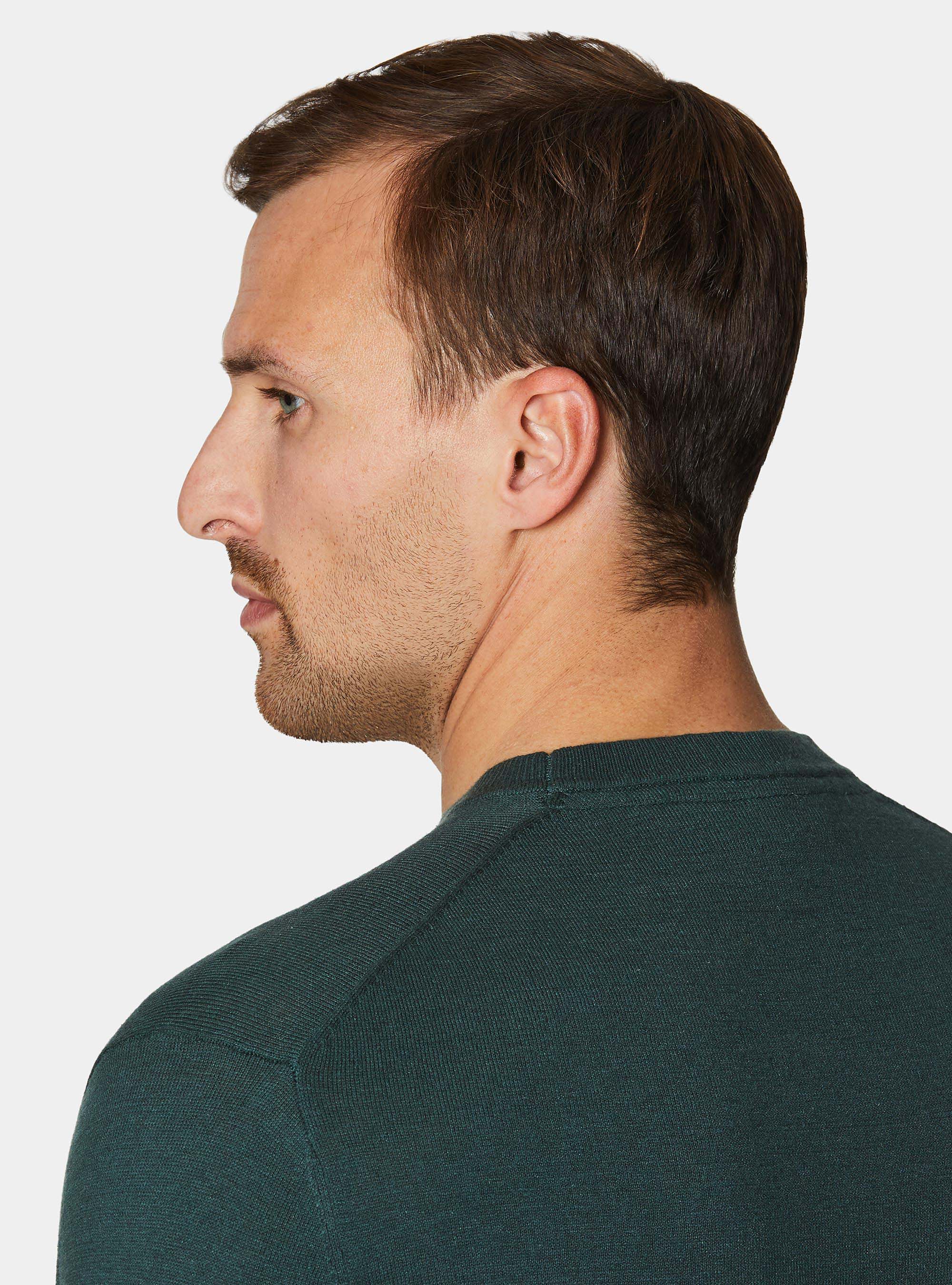 Cotton silk and cashmere crew neck sweater, VERDE MUSCHIO 0615C