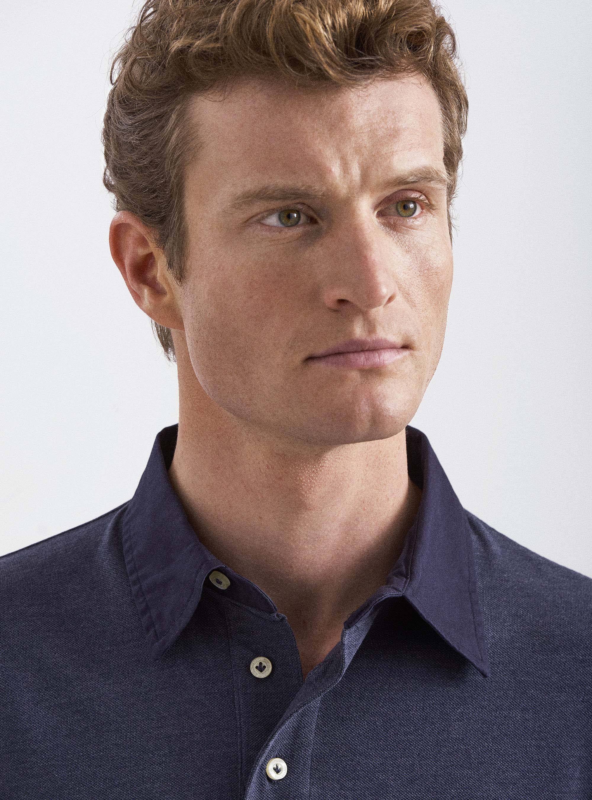 Polo collo camicia in twill, INCHIOSTRO