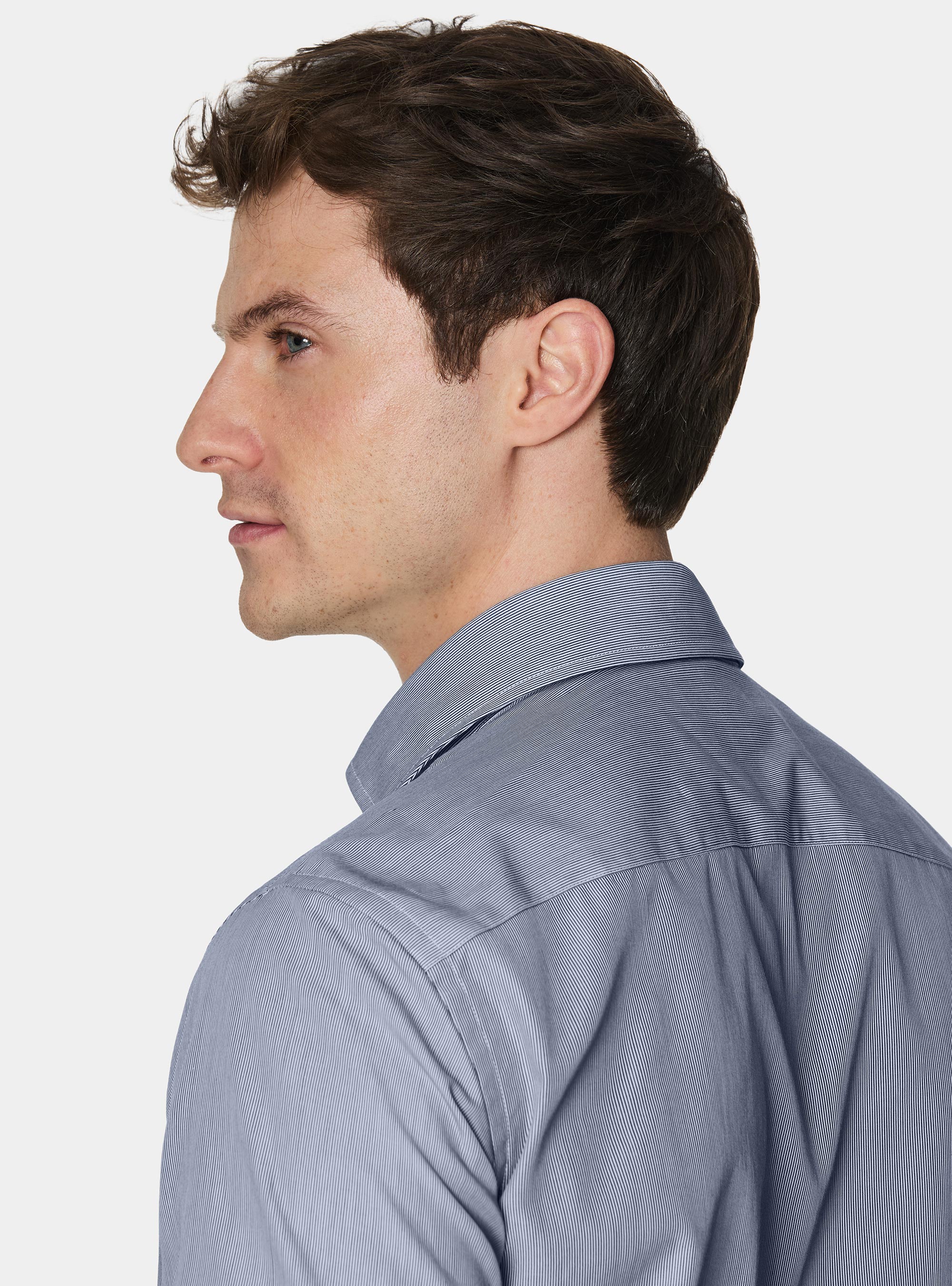 Shirt in fine-striped cotton poplin, NAVY BLUE