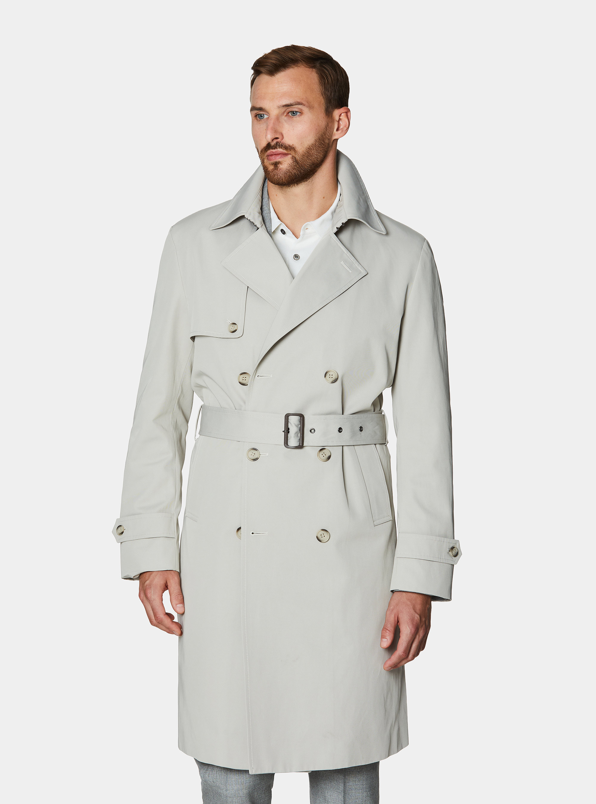 Double-breasted trench coat in cotton twill, ECRU