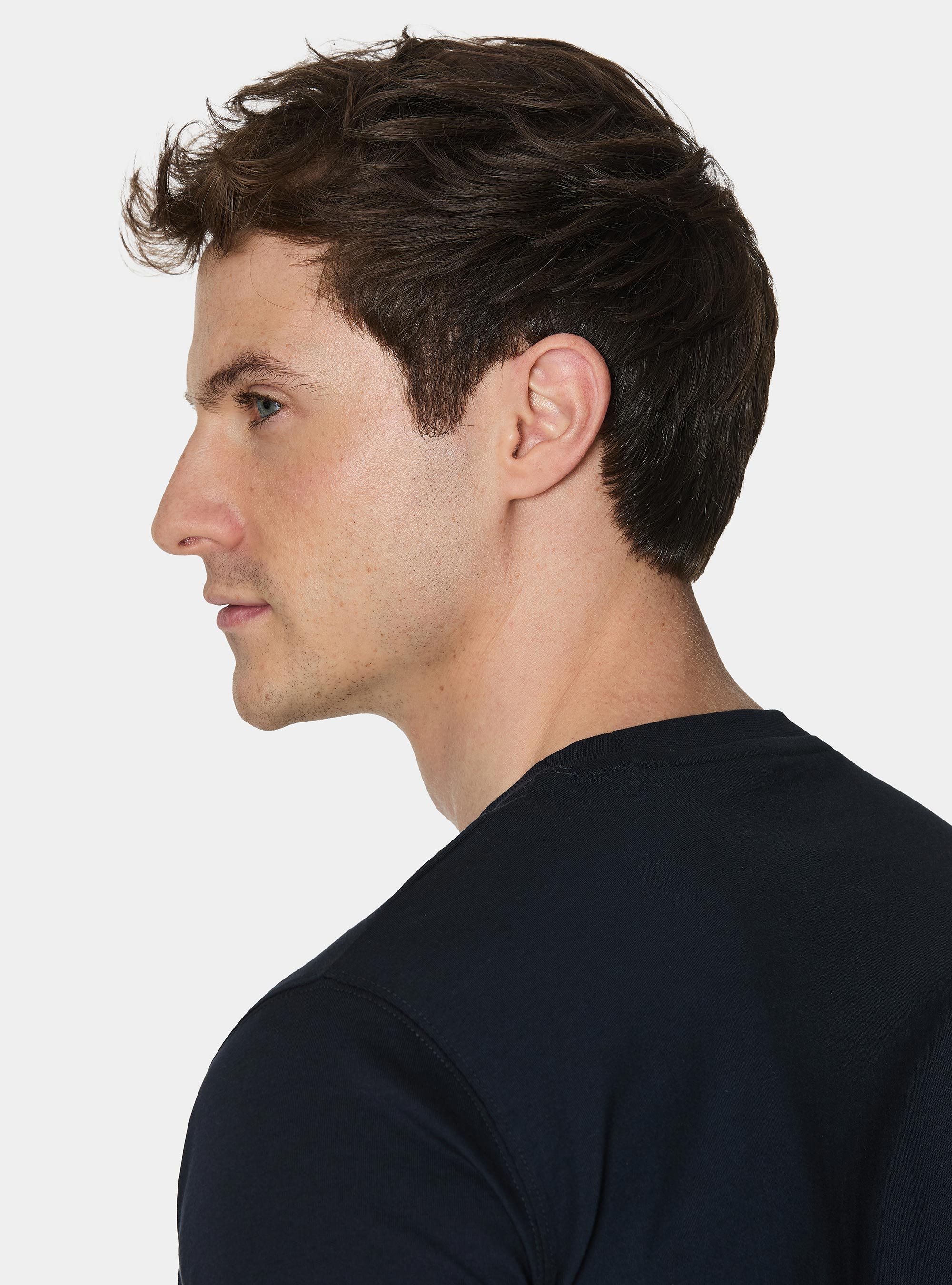 T-shirt &agrave; demi-manches en coton Supima, BLEU MARINE