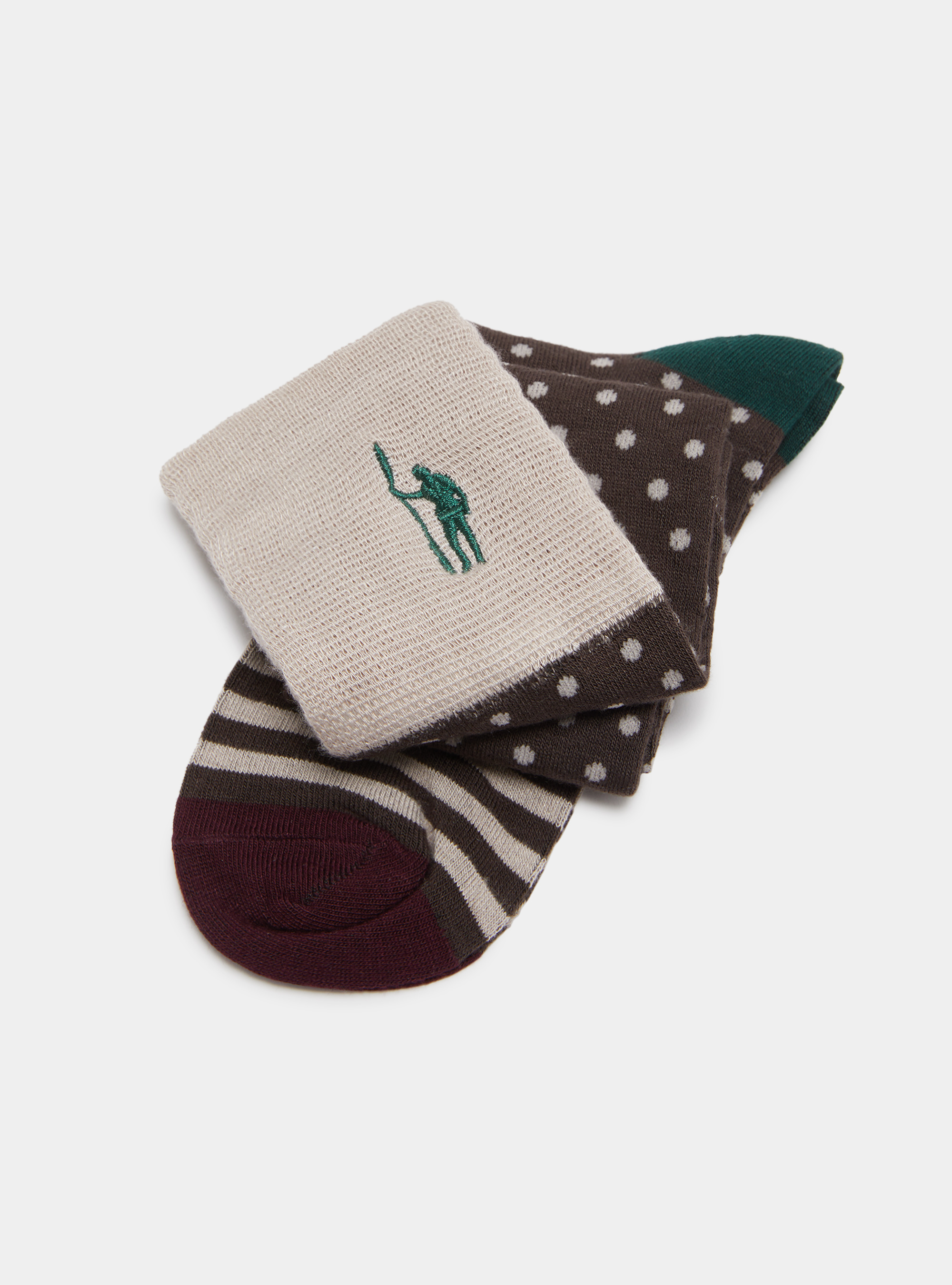 Chaussettes longues &agrave; pois et &agrave; rayures, MARRON