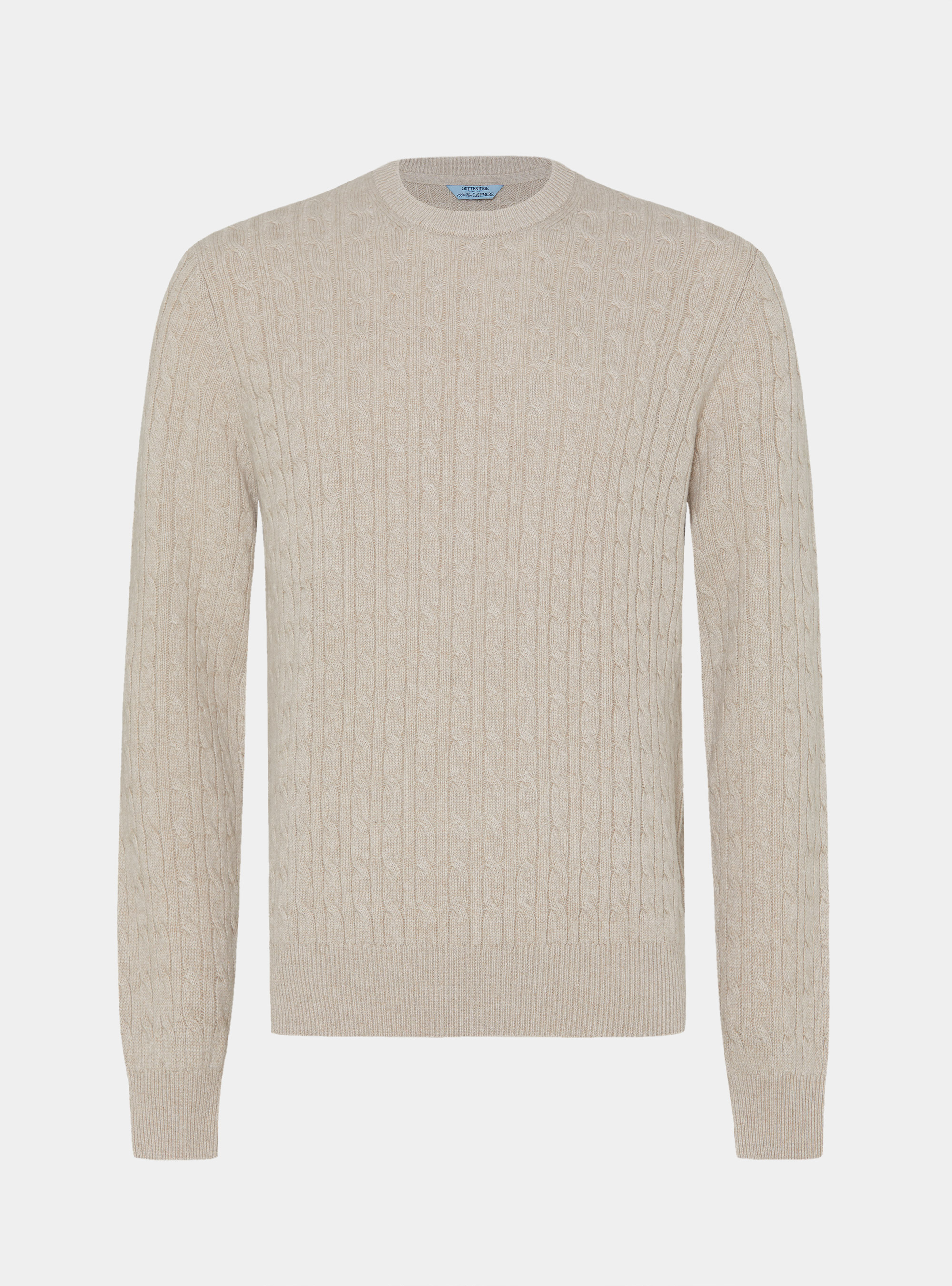 Braided crew neck sweater in pure cashmere, ECRU