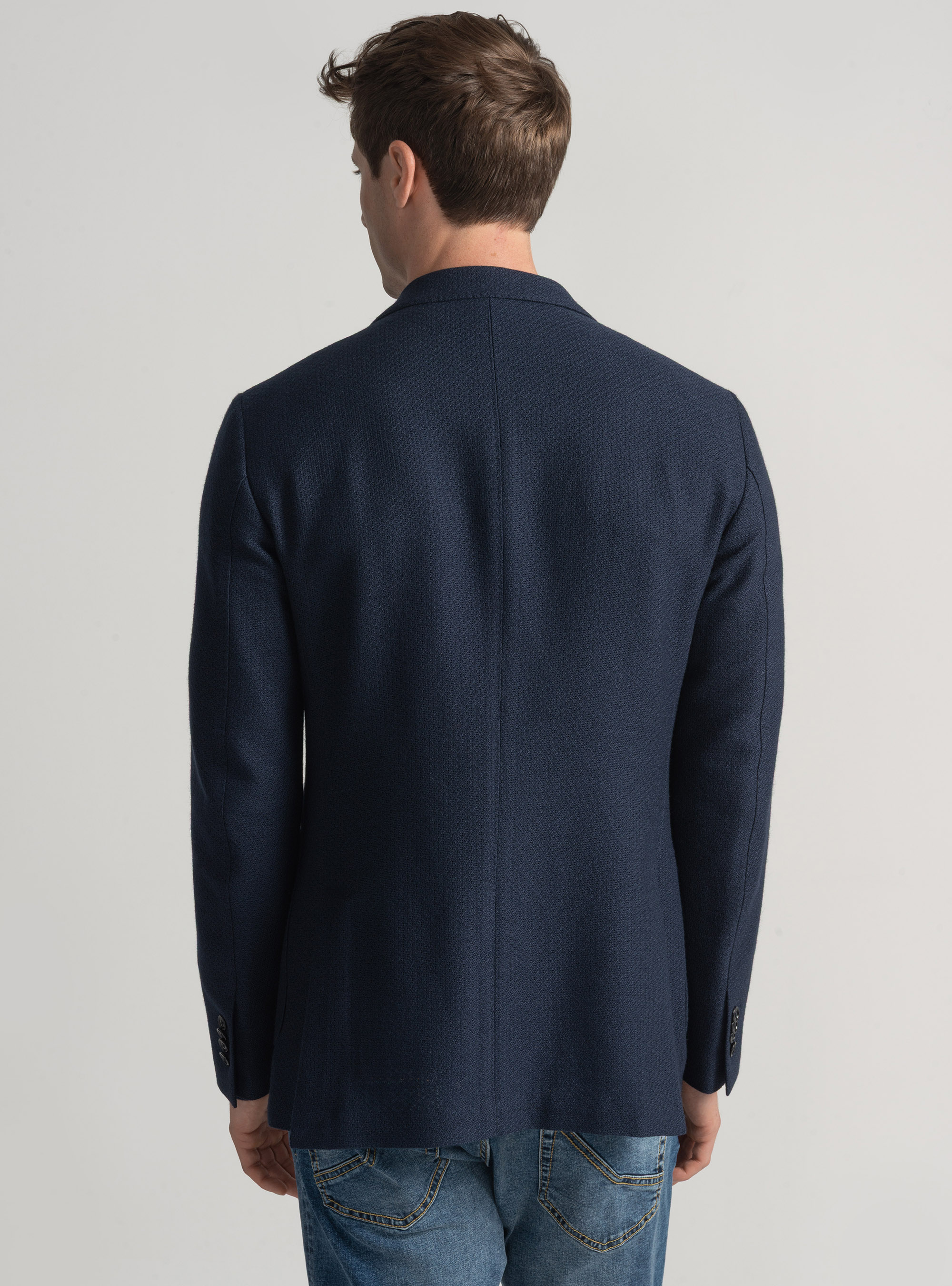 Wool and cotton leno blazer, NAVY BLUE