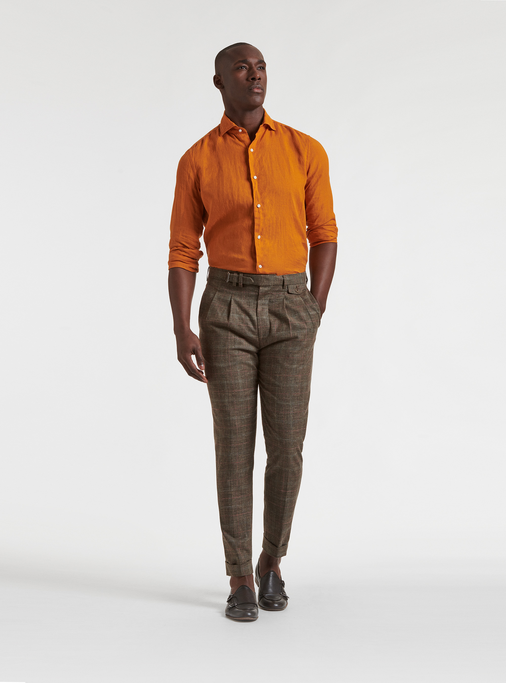 Camicia collo semi francese in puro lino, 0713C ZUCCA