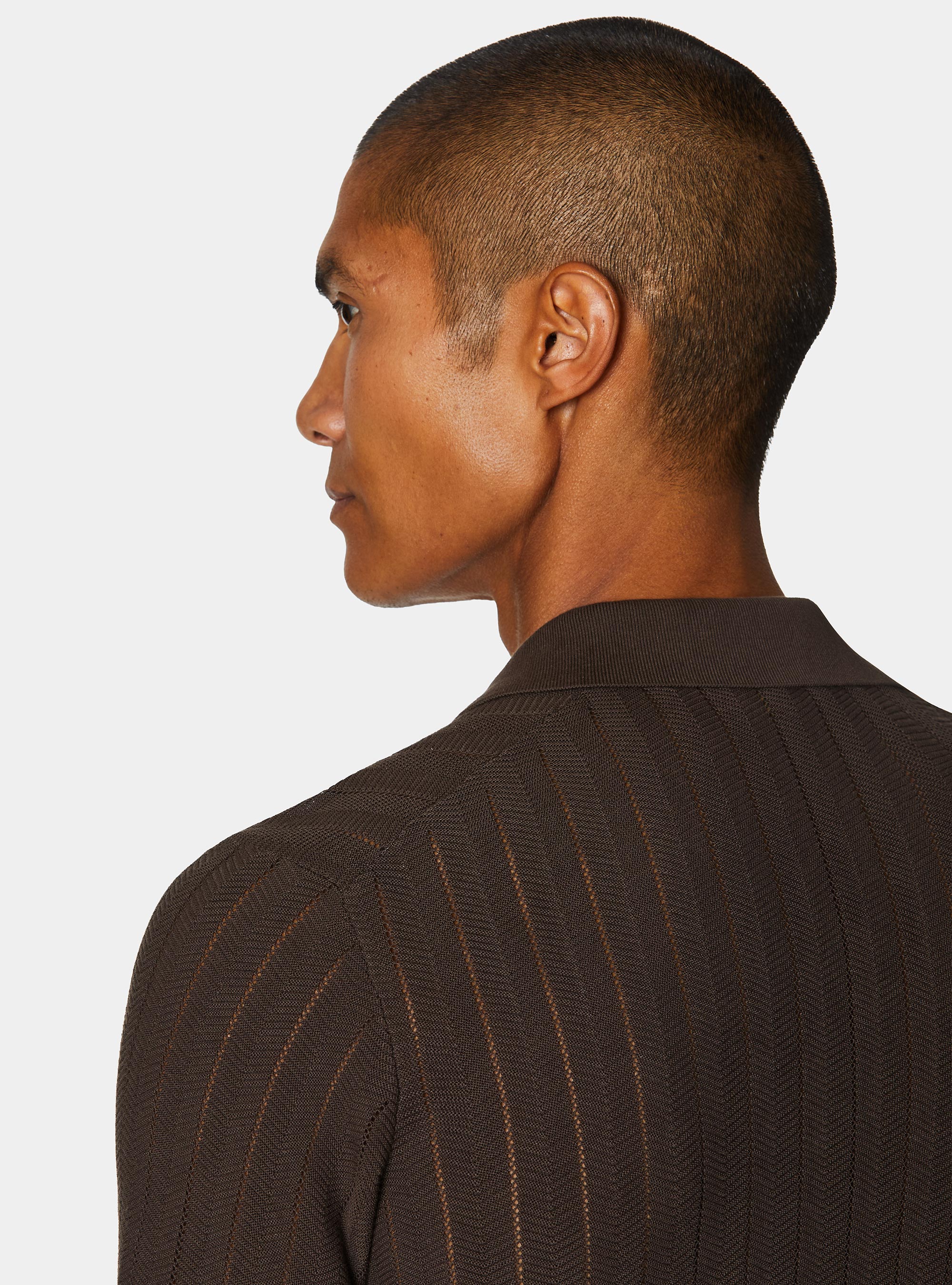 Polo traforata in cotone spigato, MARRONE