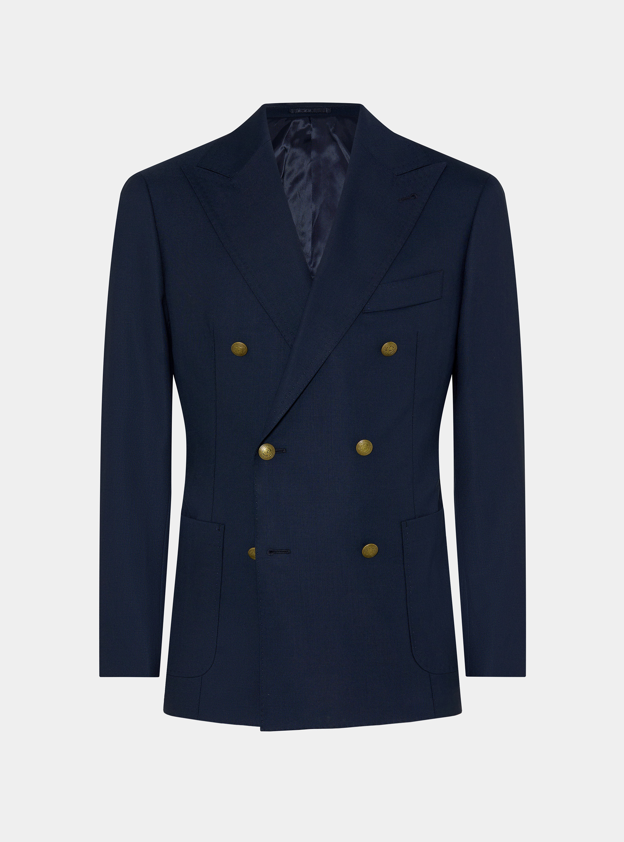 Double-breasted blazer in pure wool with metal buttons, NAVY