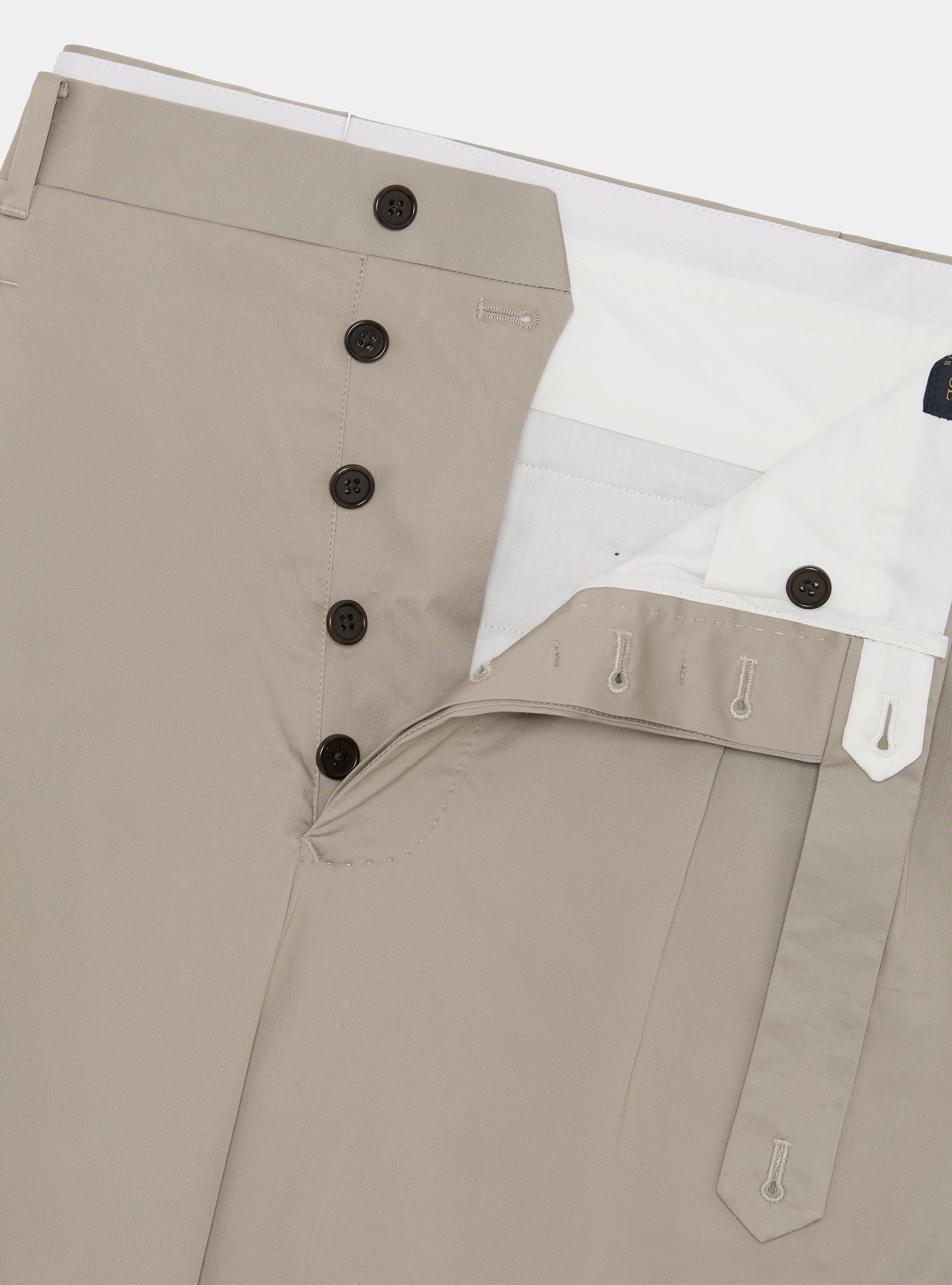 Stretch poplin cotton pleated trousers, SAND