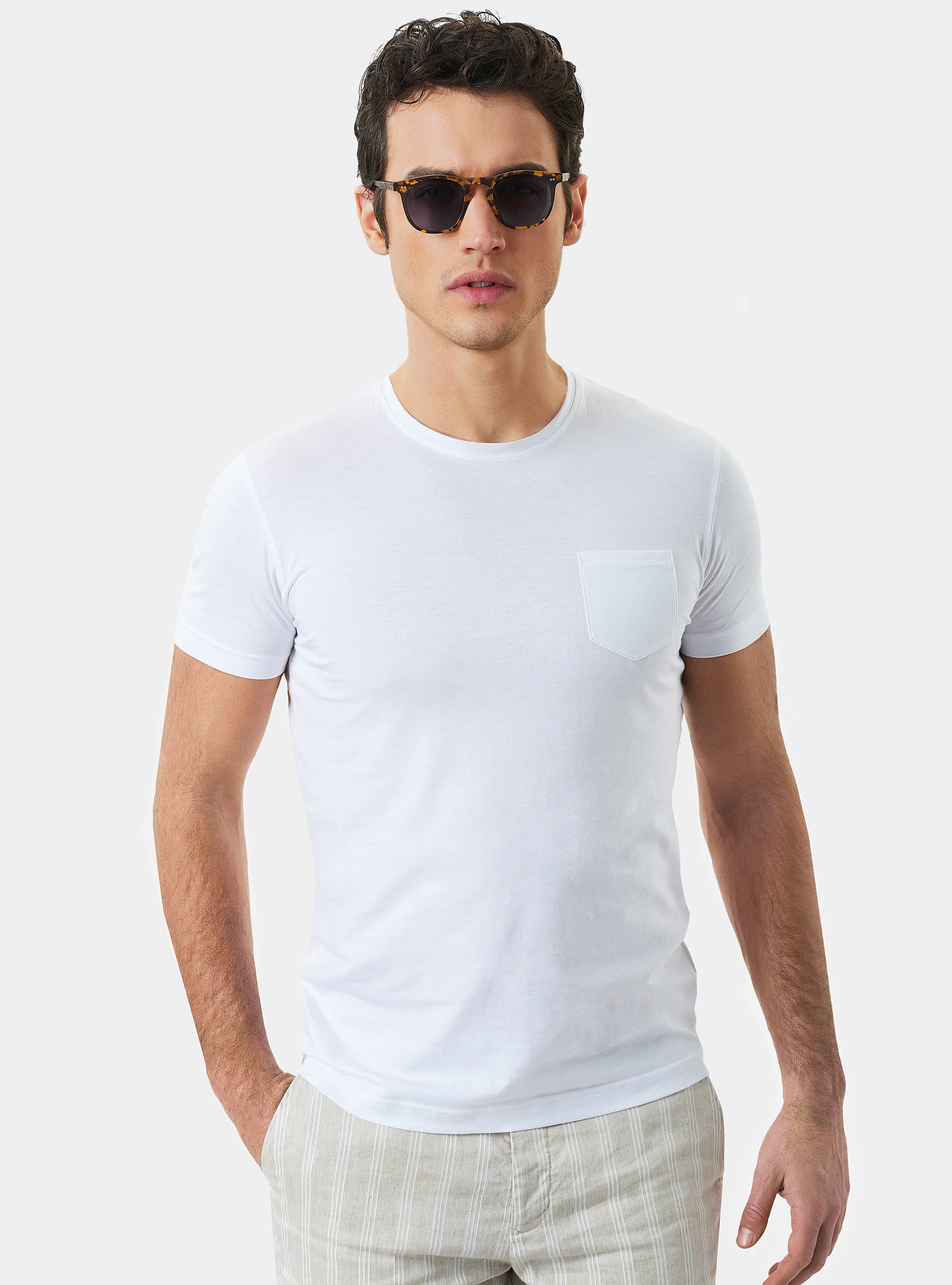 Supima cotton jersey t-shirt with pocket, WHITE