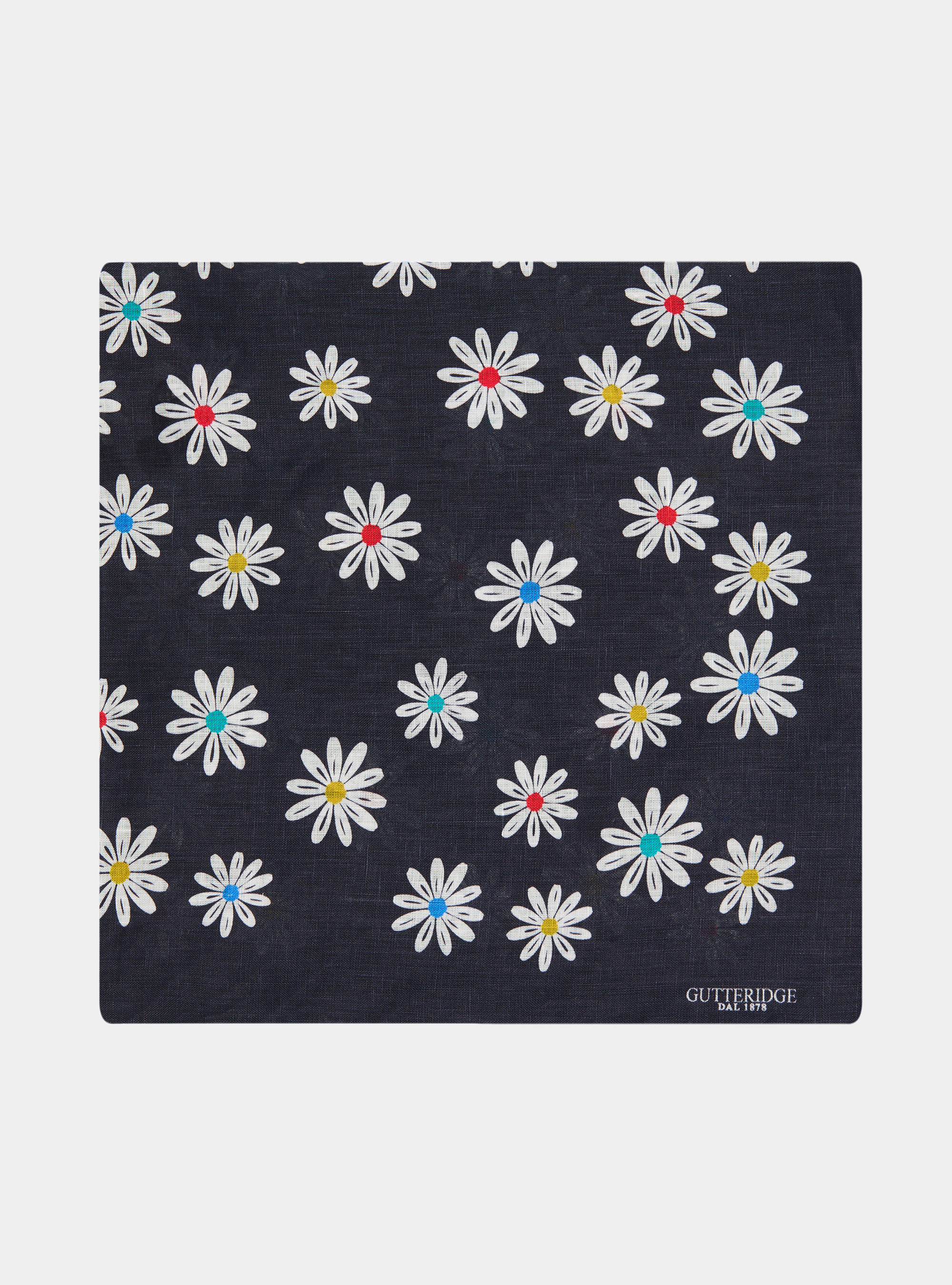 Floral print linen foulard, NAVY BLUE