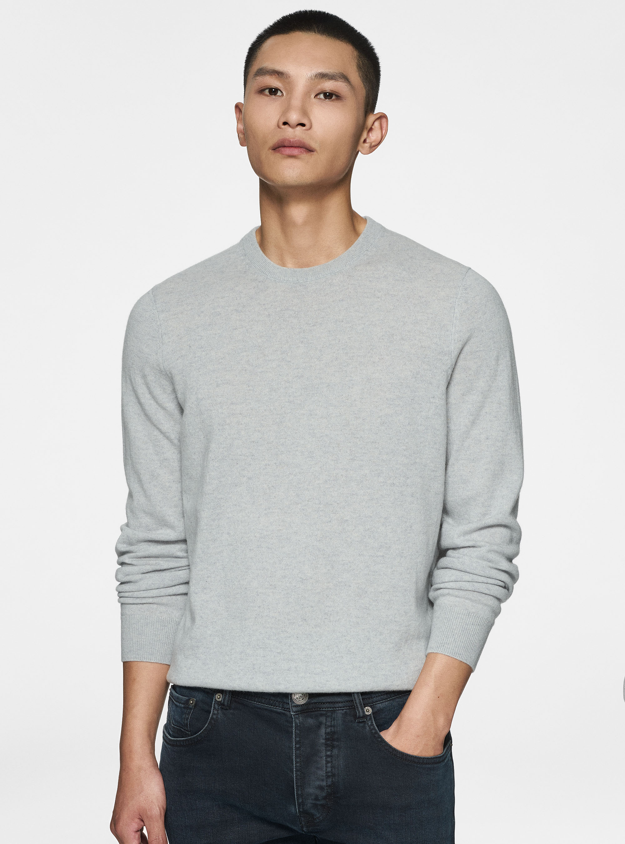 Cashmere crew-neck sweater, LIGHT GREY MELANGE