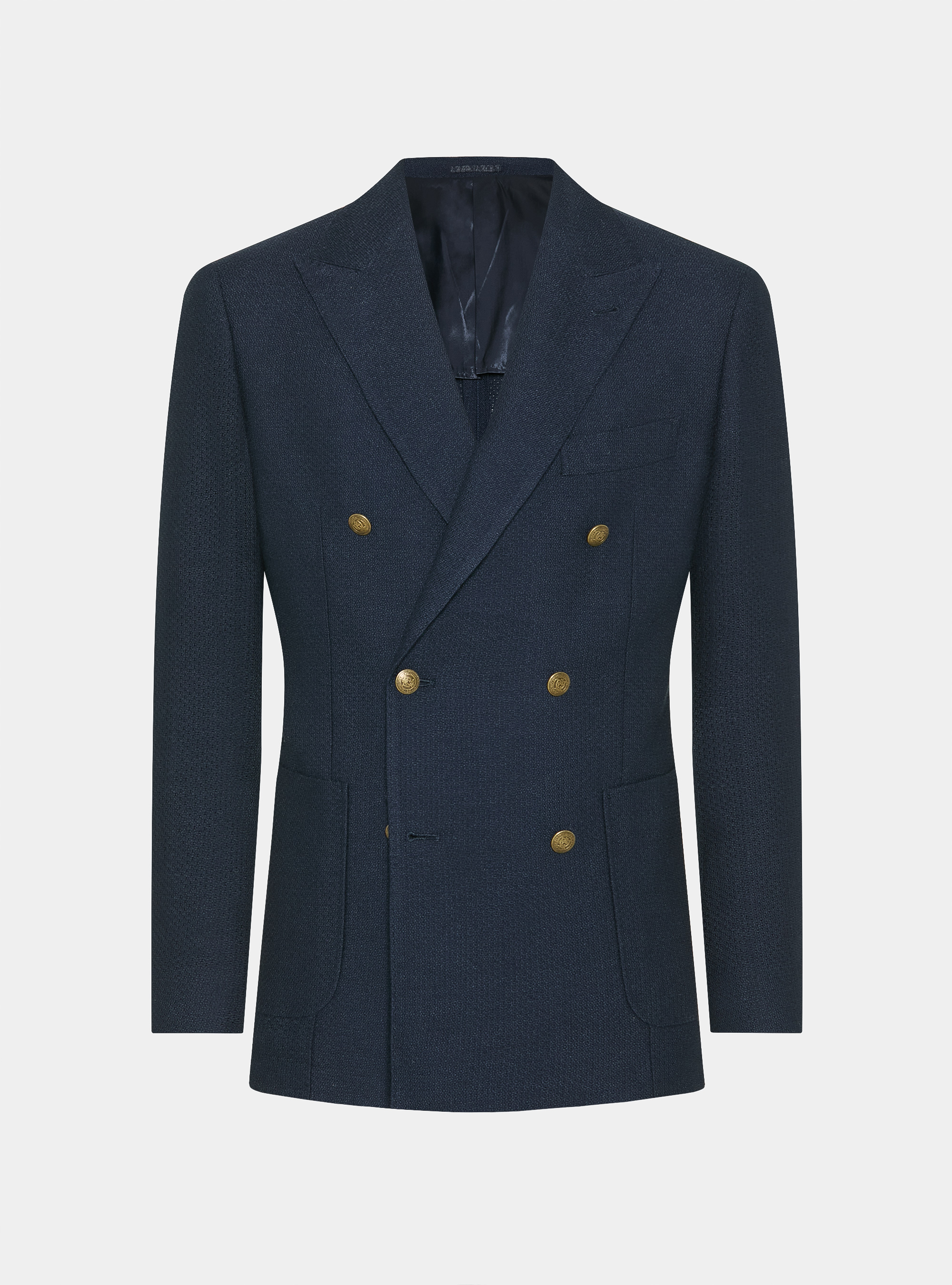 Double-breasted leno blazer in wool and cotton, NAVY BLUE