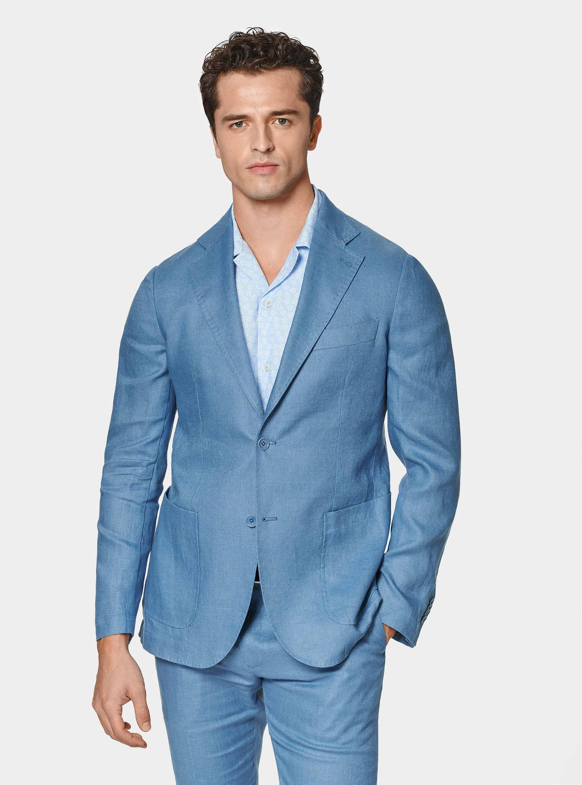 Pure linen suit blazer, AZZURRO POLVERE 0283C