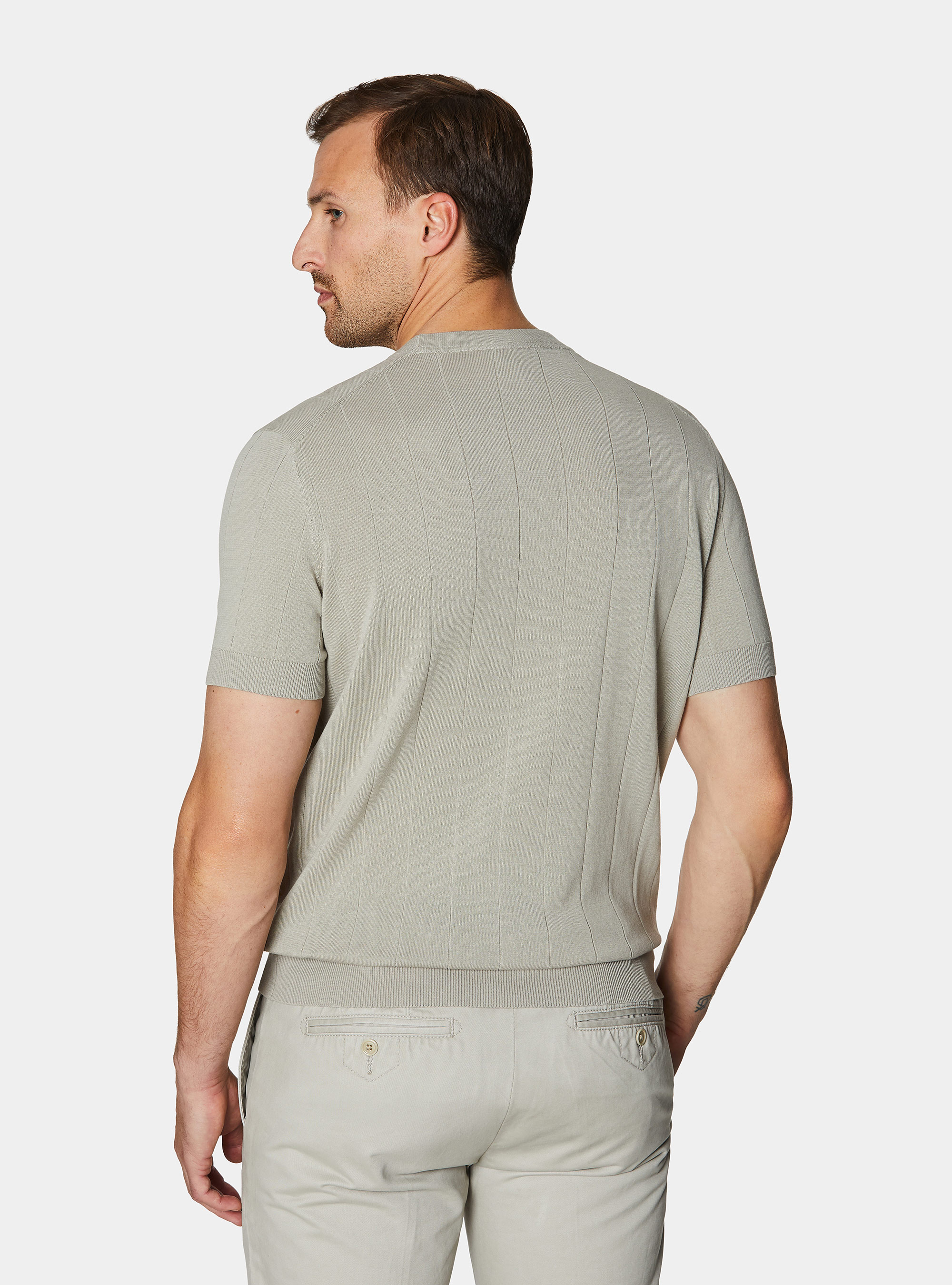 Pure cotton flat-ribbed sweater, SAND