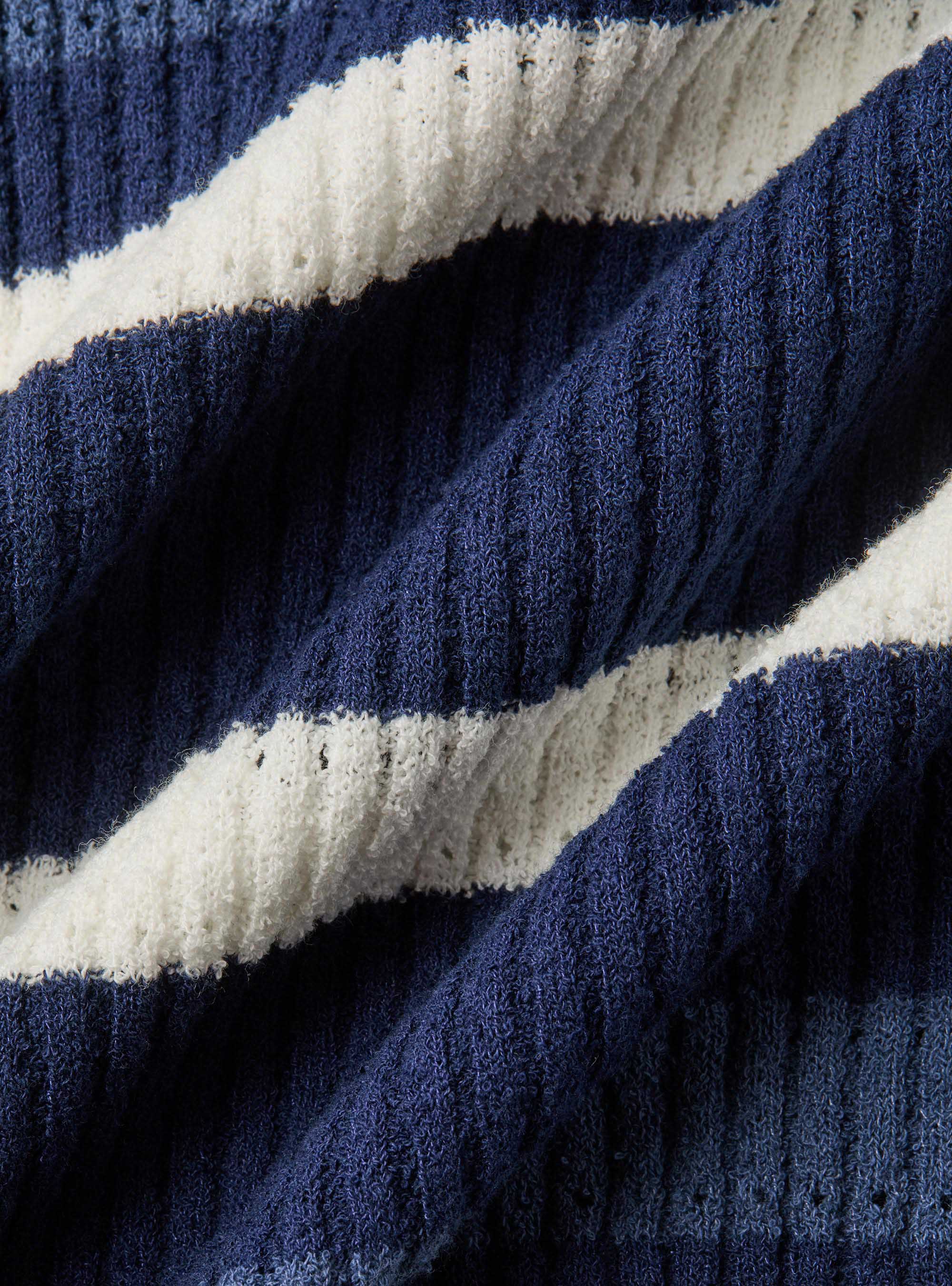 Striped boucl&eacute; knit polo shirt, NAVY BLUE