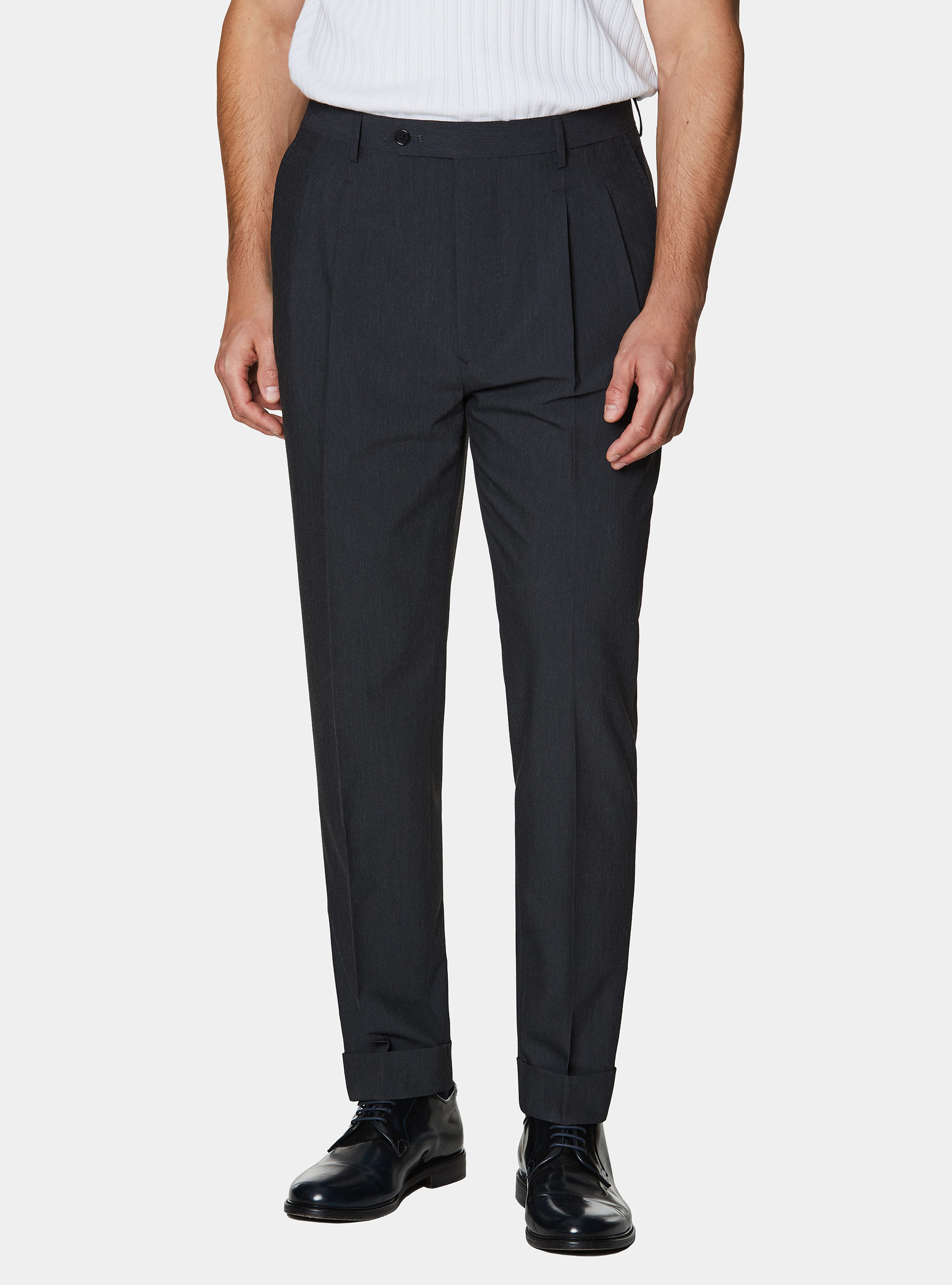 Pantalon classique &agrave; pinces, ASPHALTE