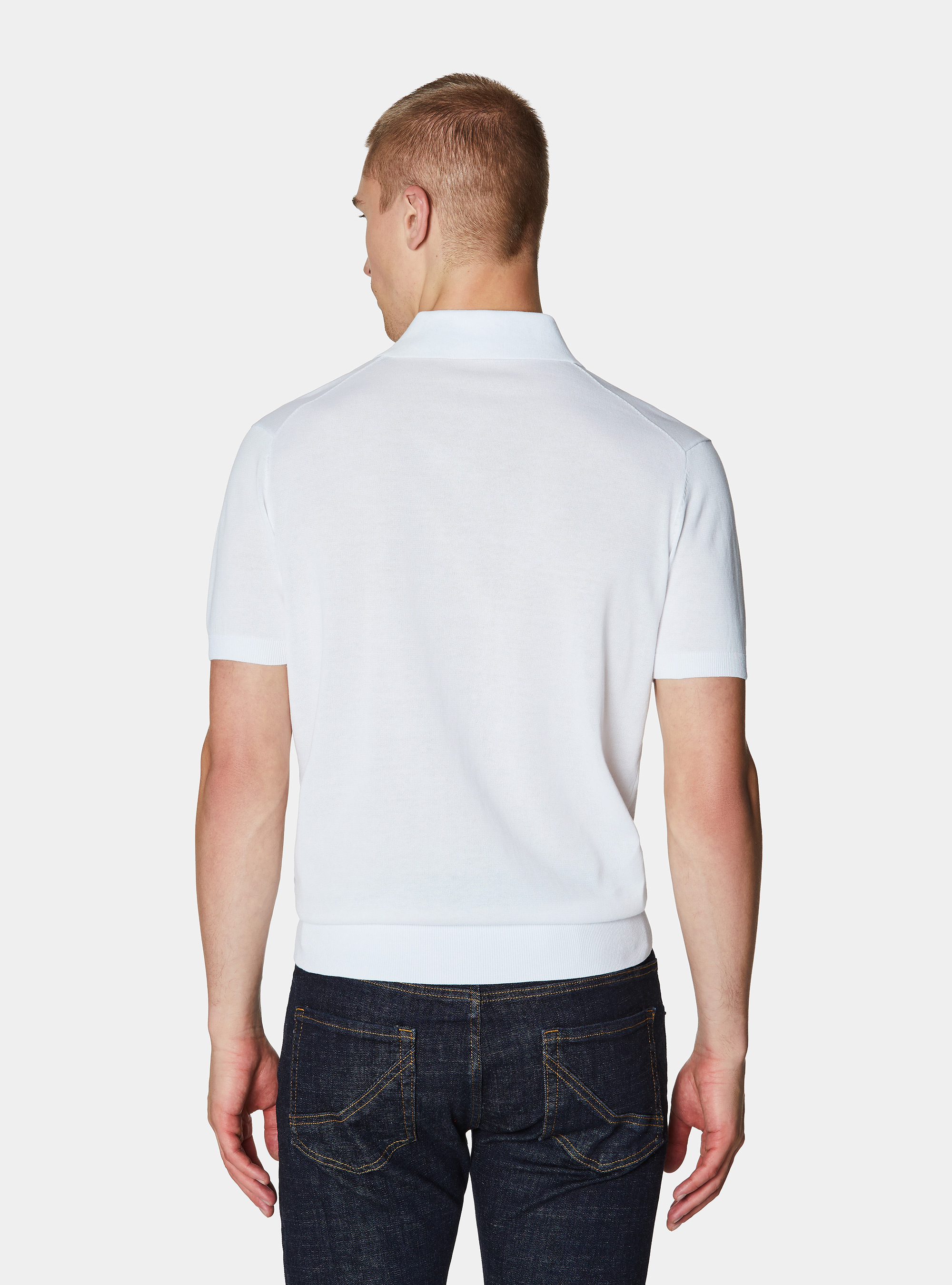 Polo de punto de algod&oacute;n extrafino, BLANCO