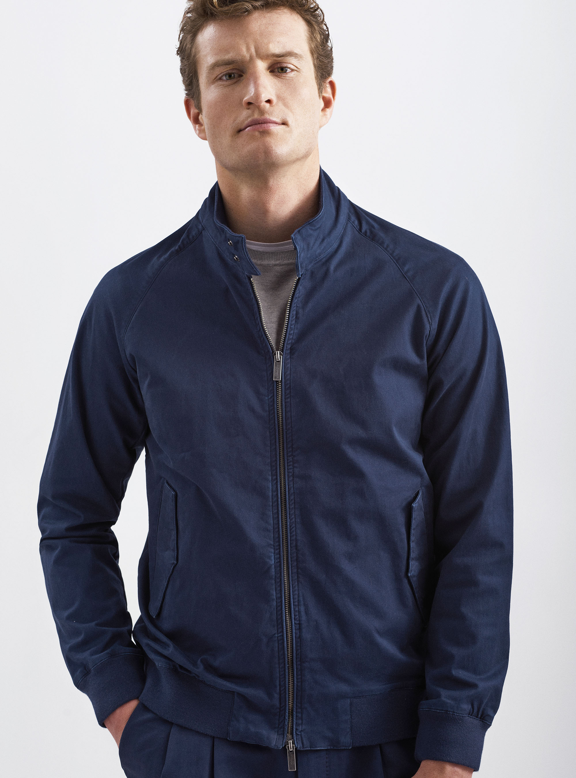 Bomber in twill di cotone stretch, BLU NAVY