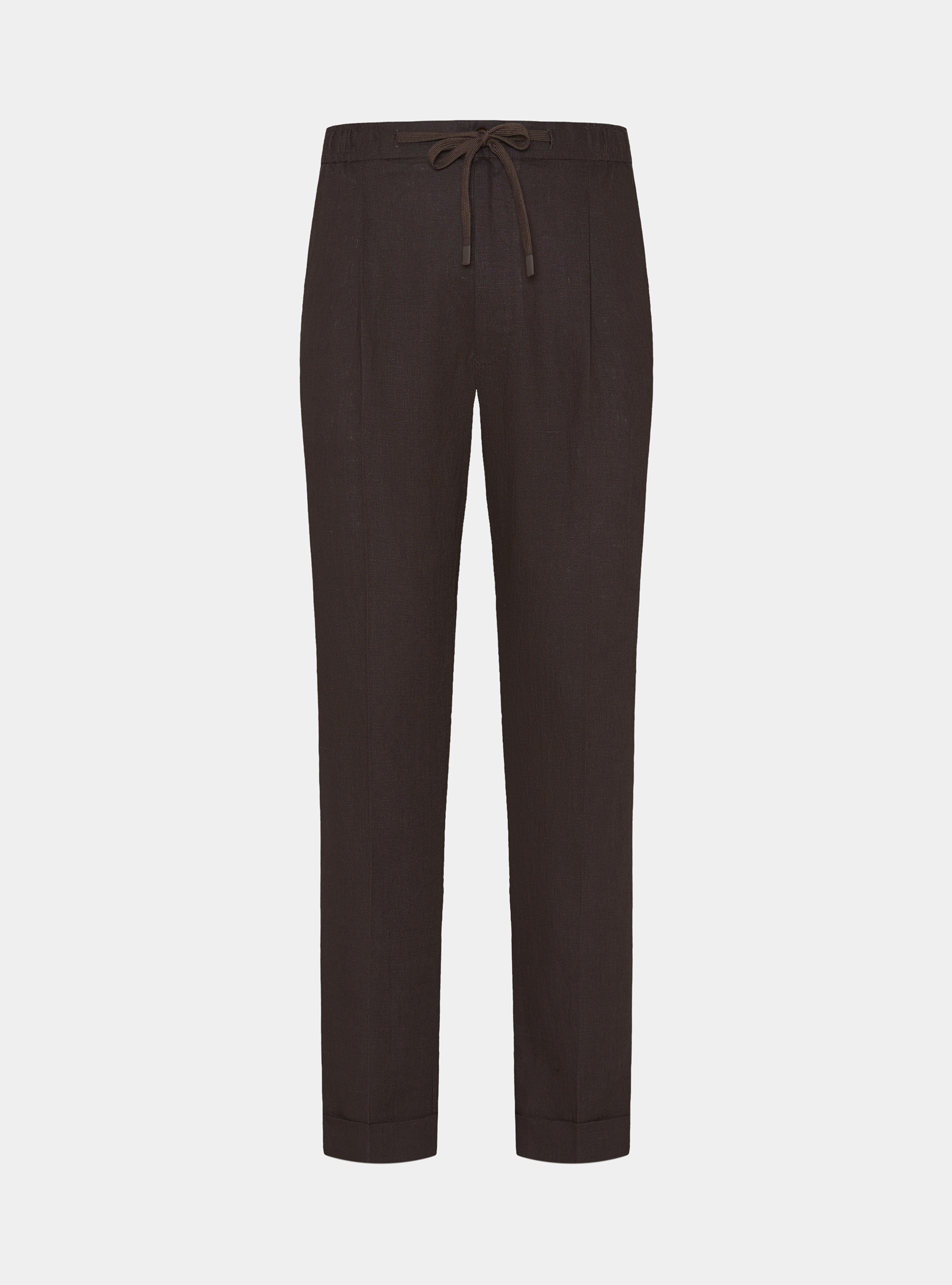 Pure linen trousers with pleat and drawstring, BROWN