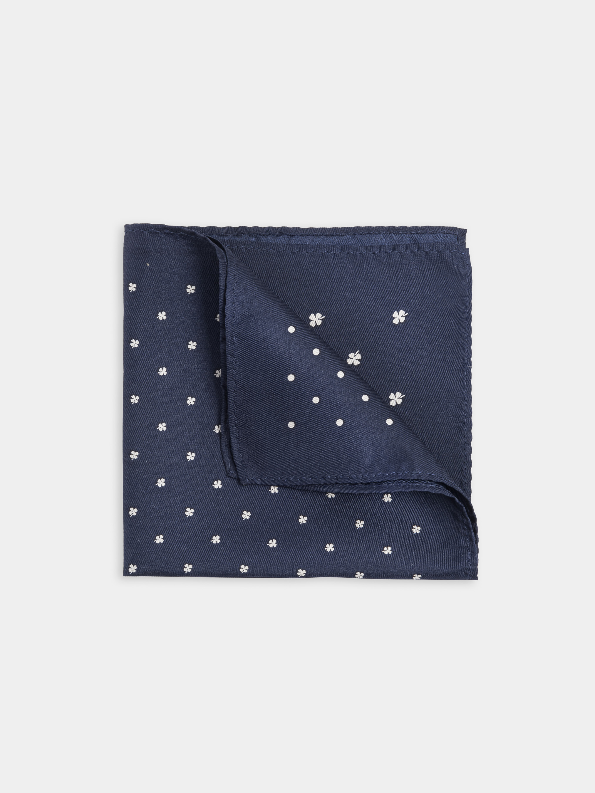 Micro patterned silk pocket square, NAVY BLUE