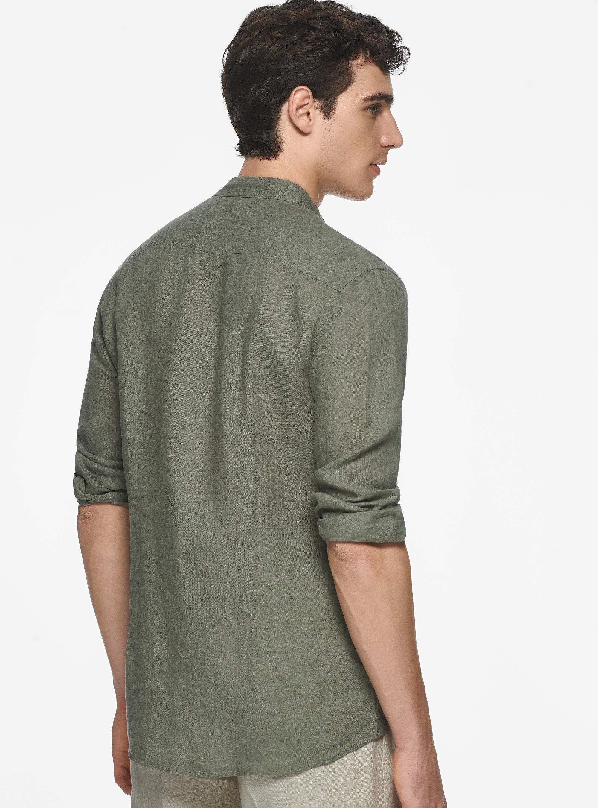 Camicia coreana in puro lino, SALVIA 0602C