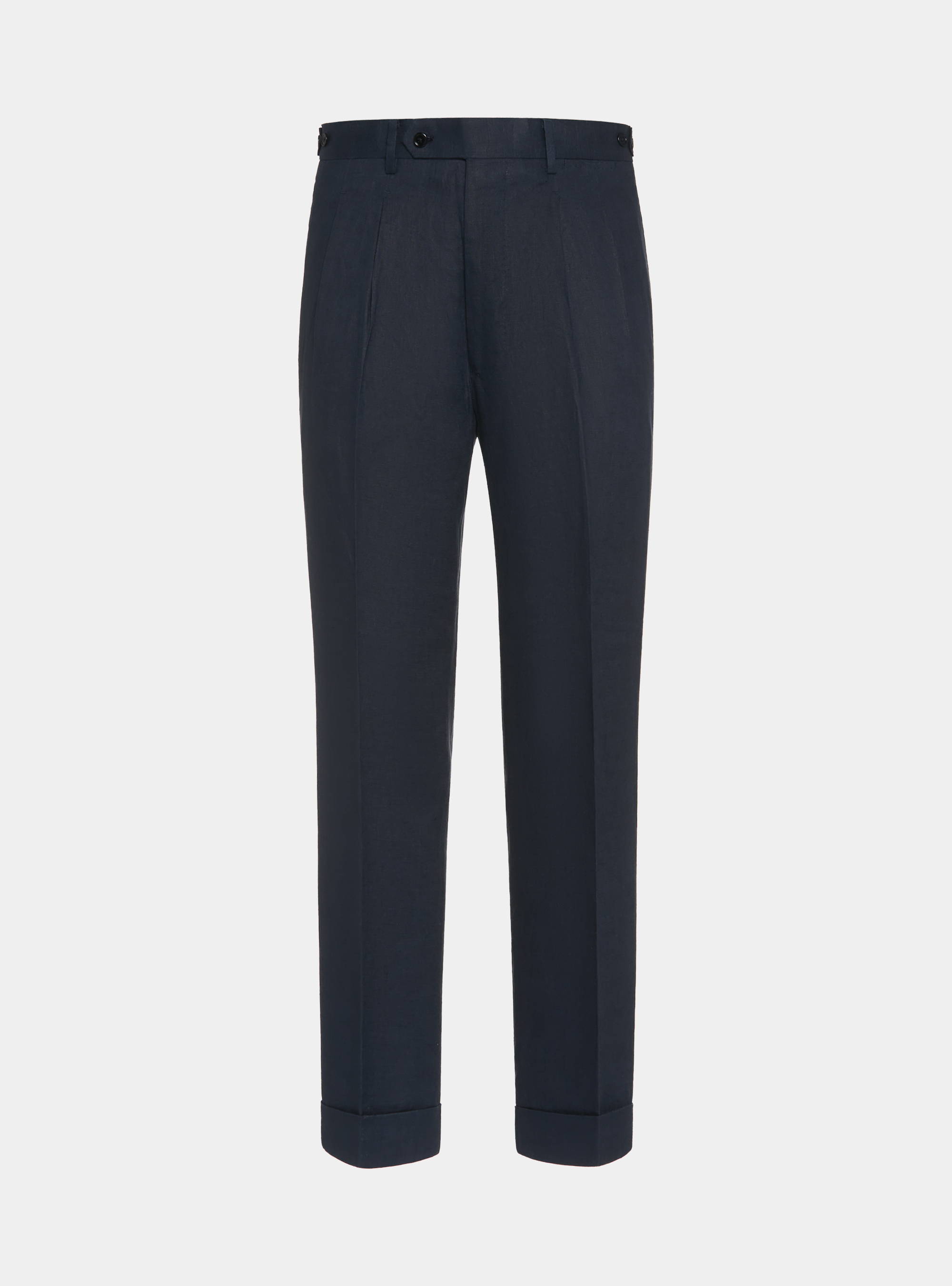 Pantalon &agrave; double couture en pur lin, BLEU MARINE