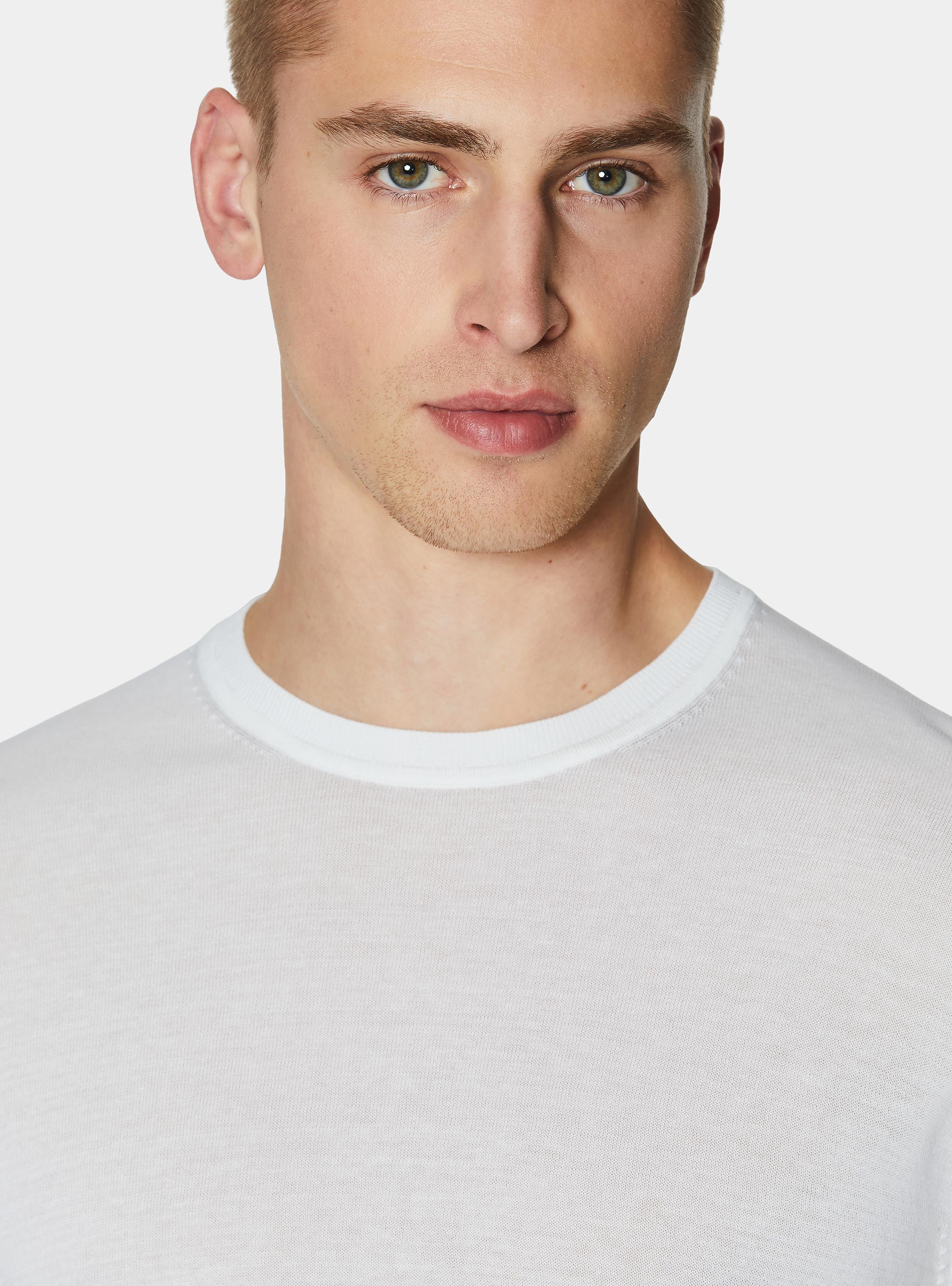 Cotton and silk crew neck sweater, WHITE