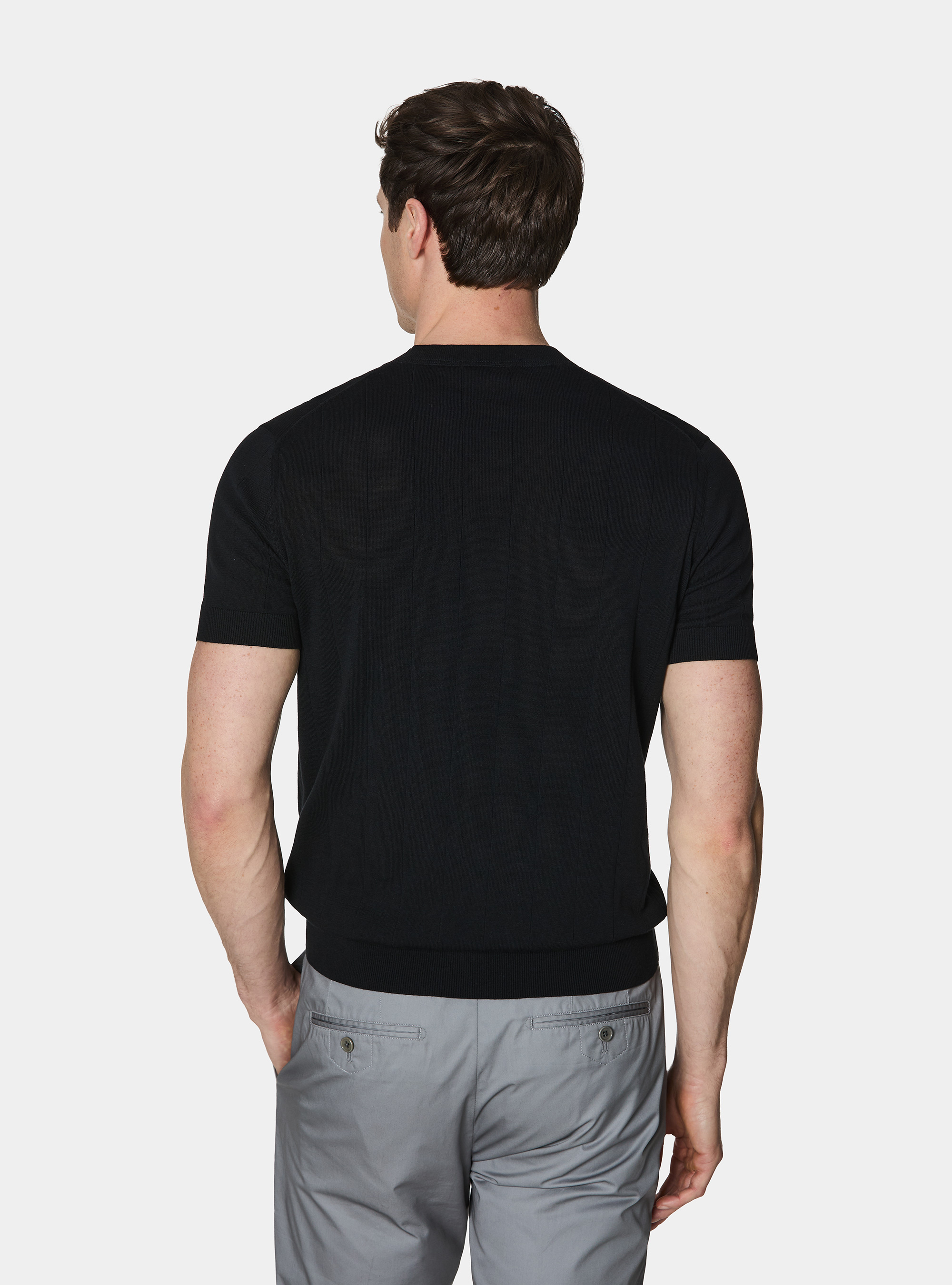 Pure cotton flat-ribbed sweater, BLACK