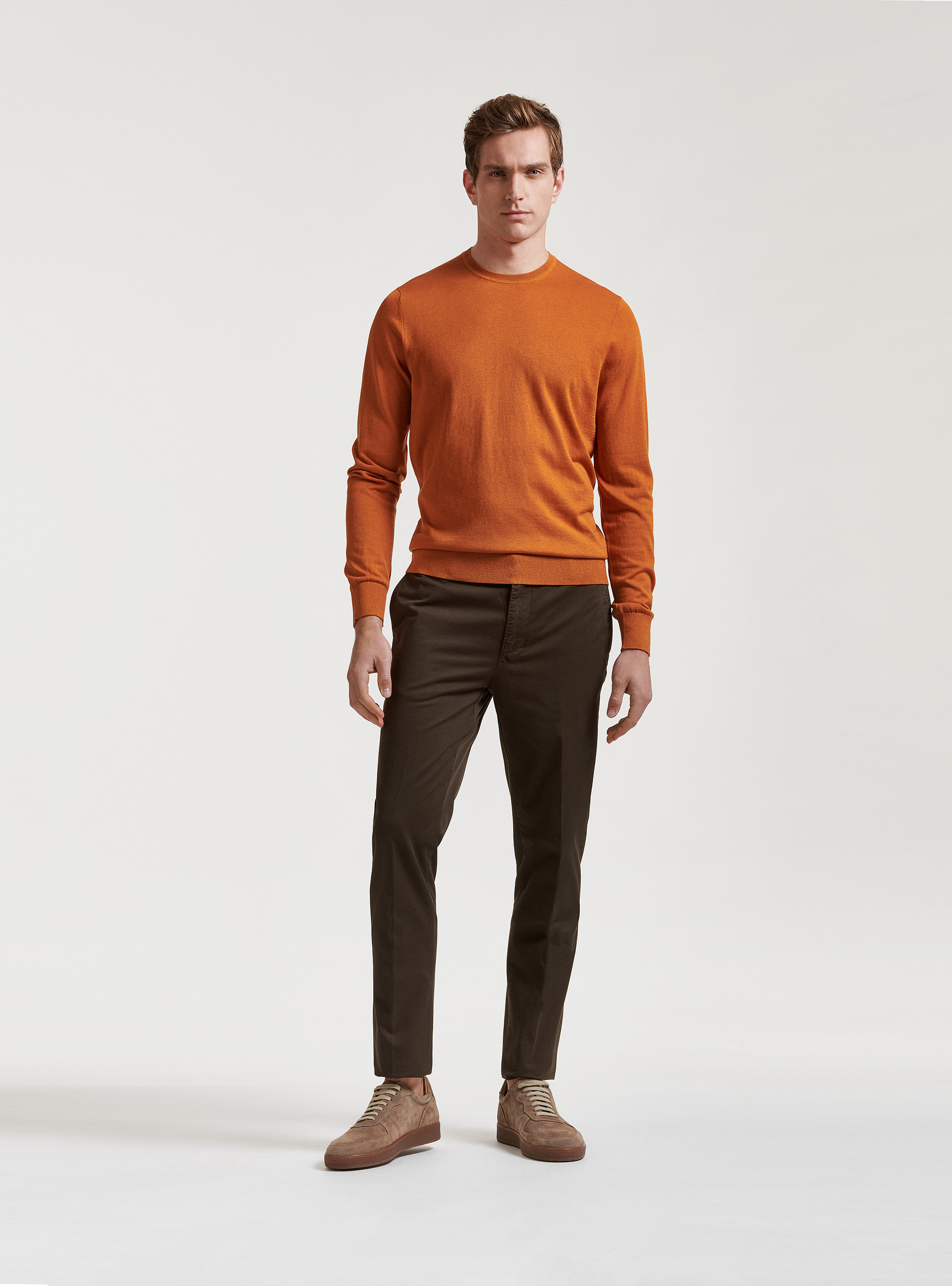Silk and cotton crew-neck sweater, ORANGE