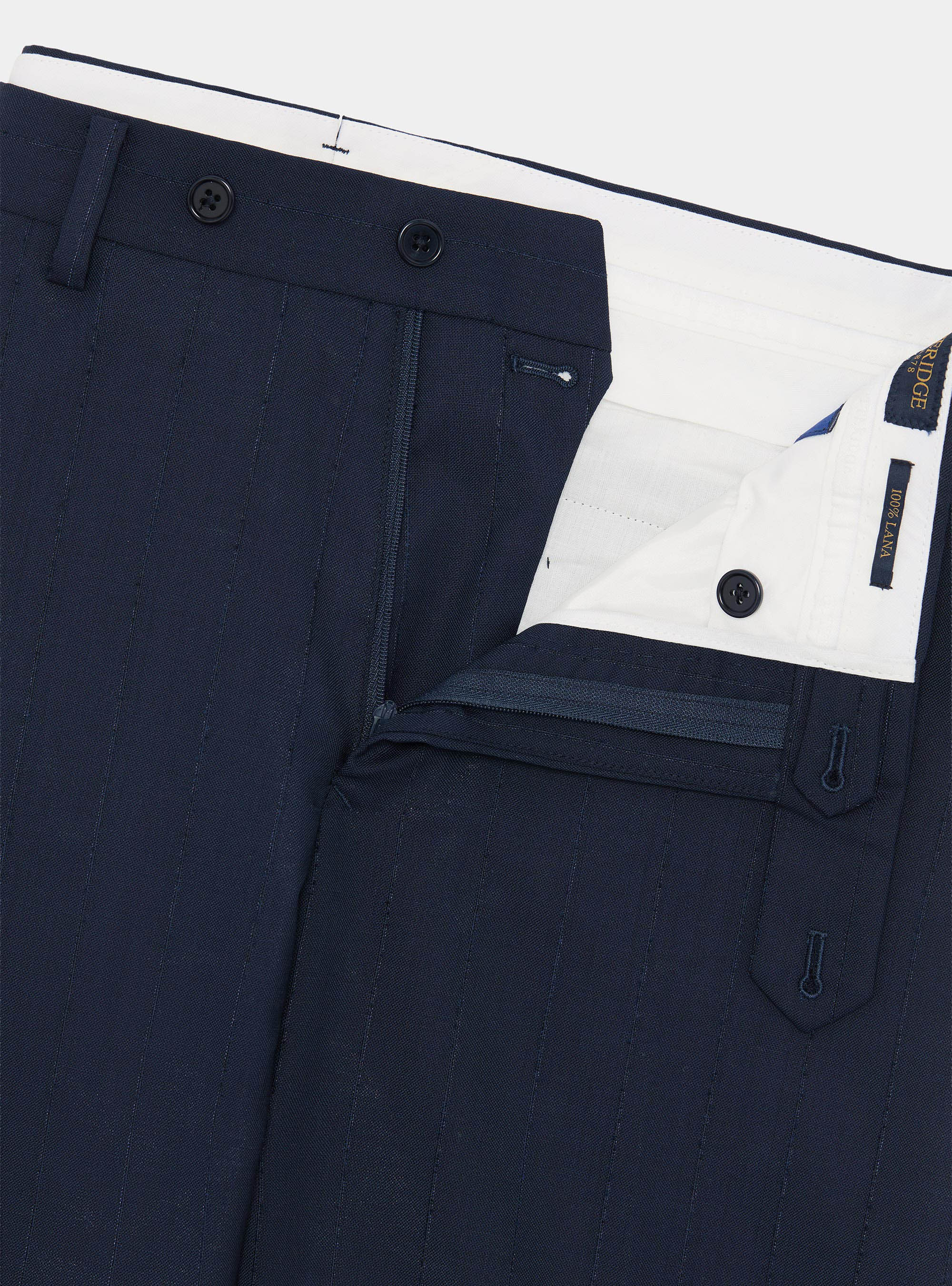 100% wool pinstripe suit trousers, NAVY BLUE