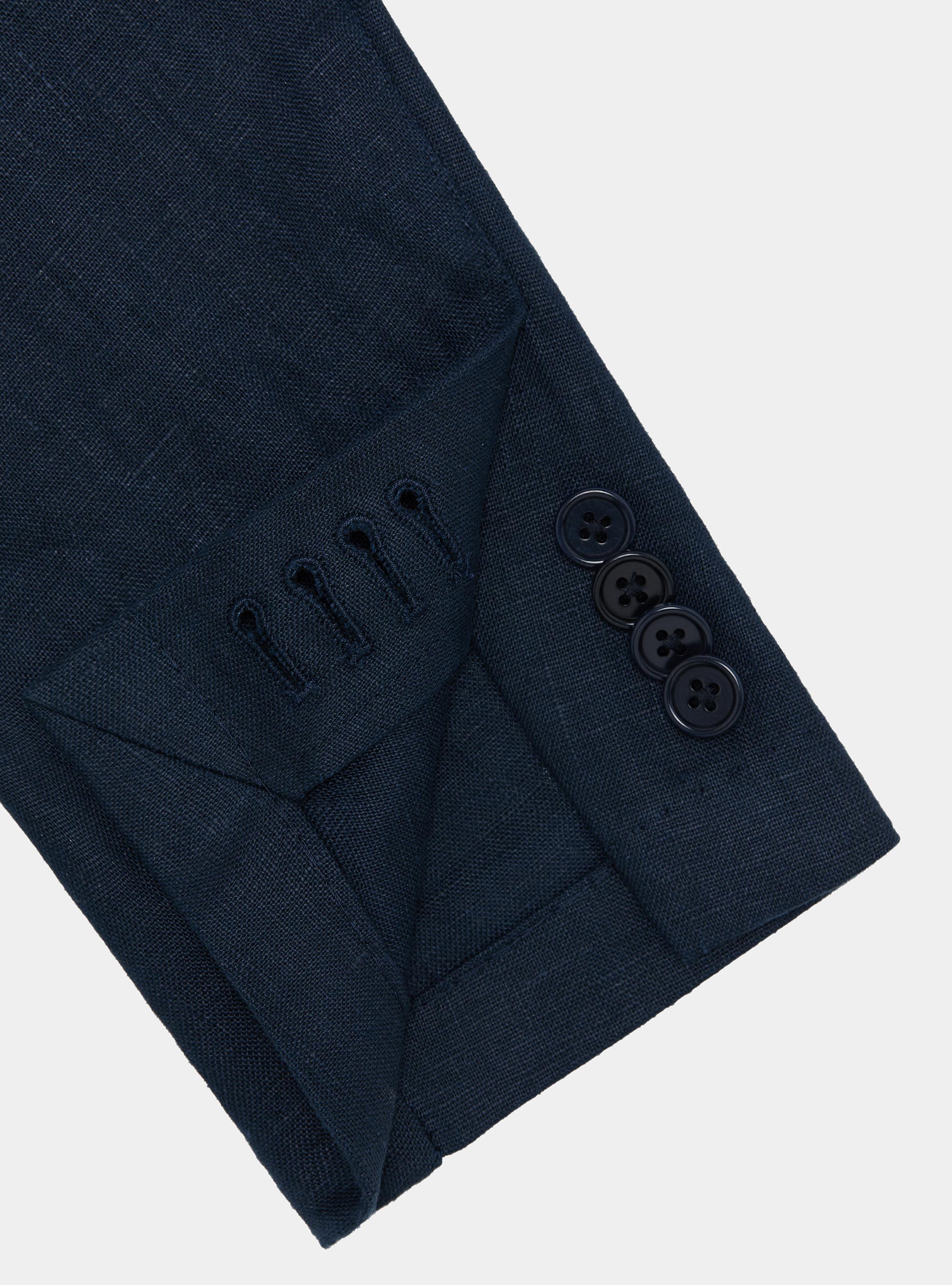 Double-breasted blazer in pure linen, NAVY BLUE