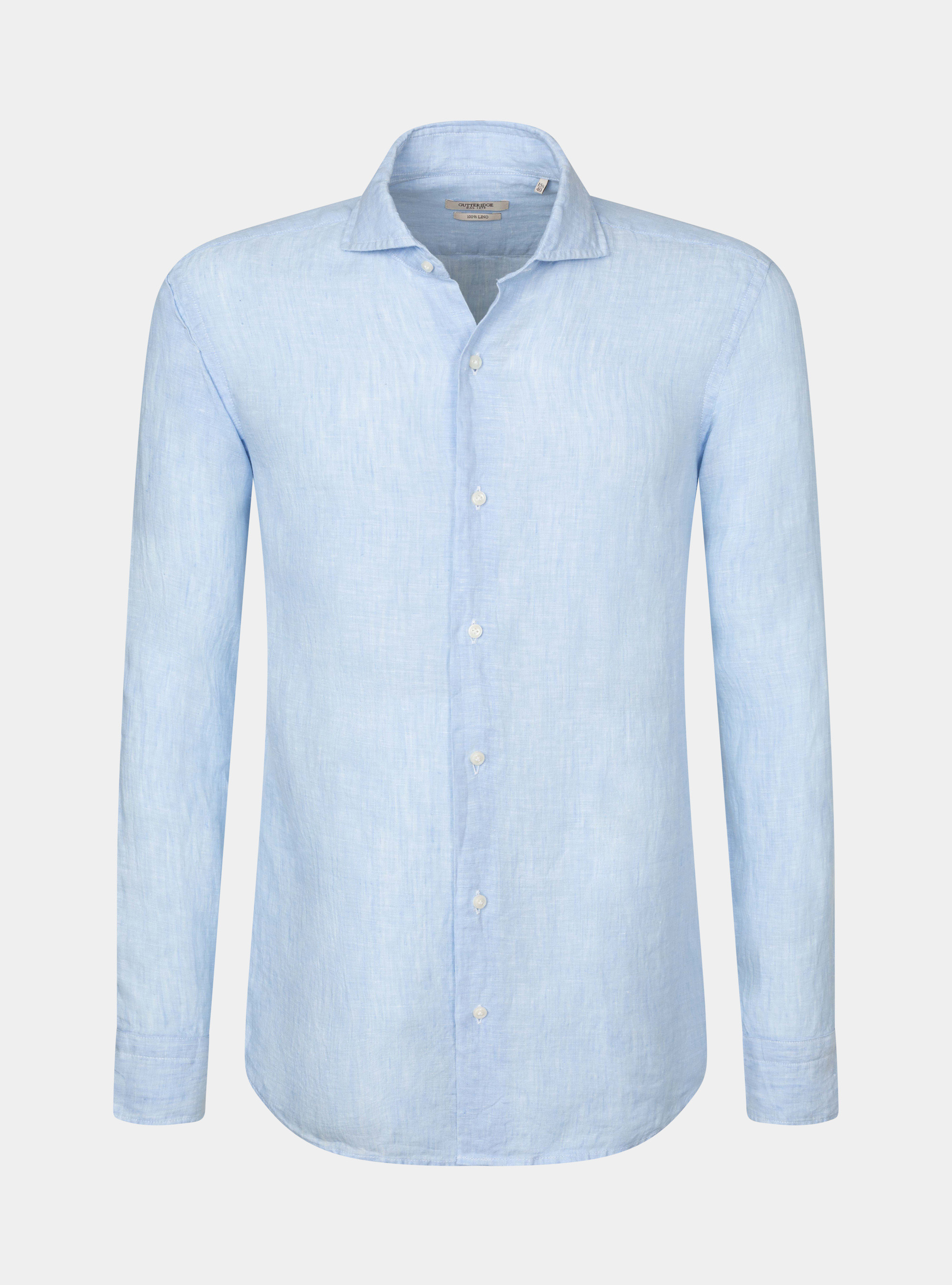 Hemd mit franz&ouml;sischem Kragen aus reinem Leinen, AZZURRO 0282C