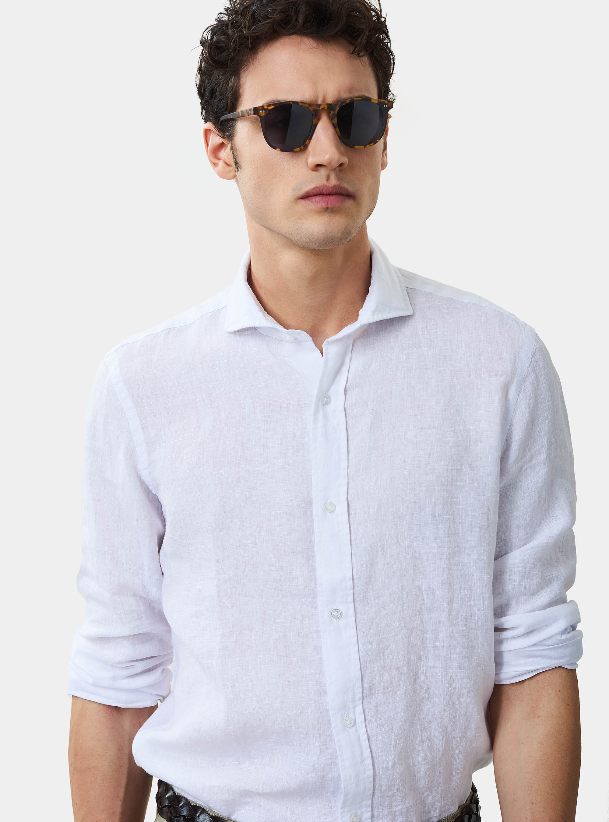 Schlankes Hemd aus 100% Leinen delav&egrave;, BIANCO 0099C