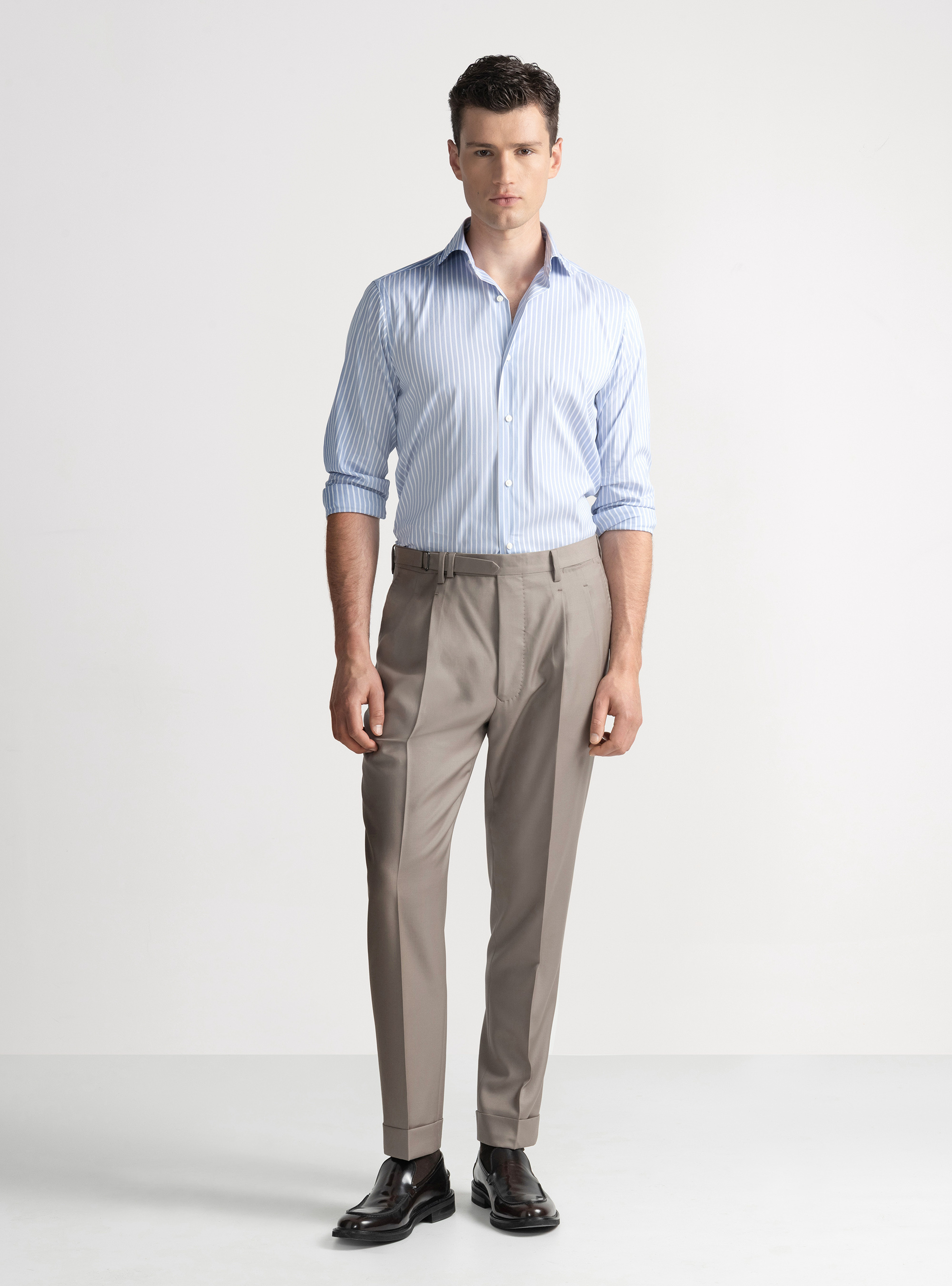 Stretch cotton blend striped shirt, LIGHT BLUE