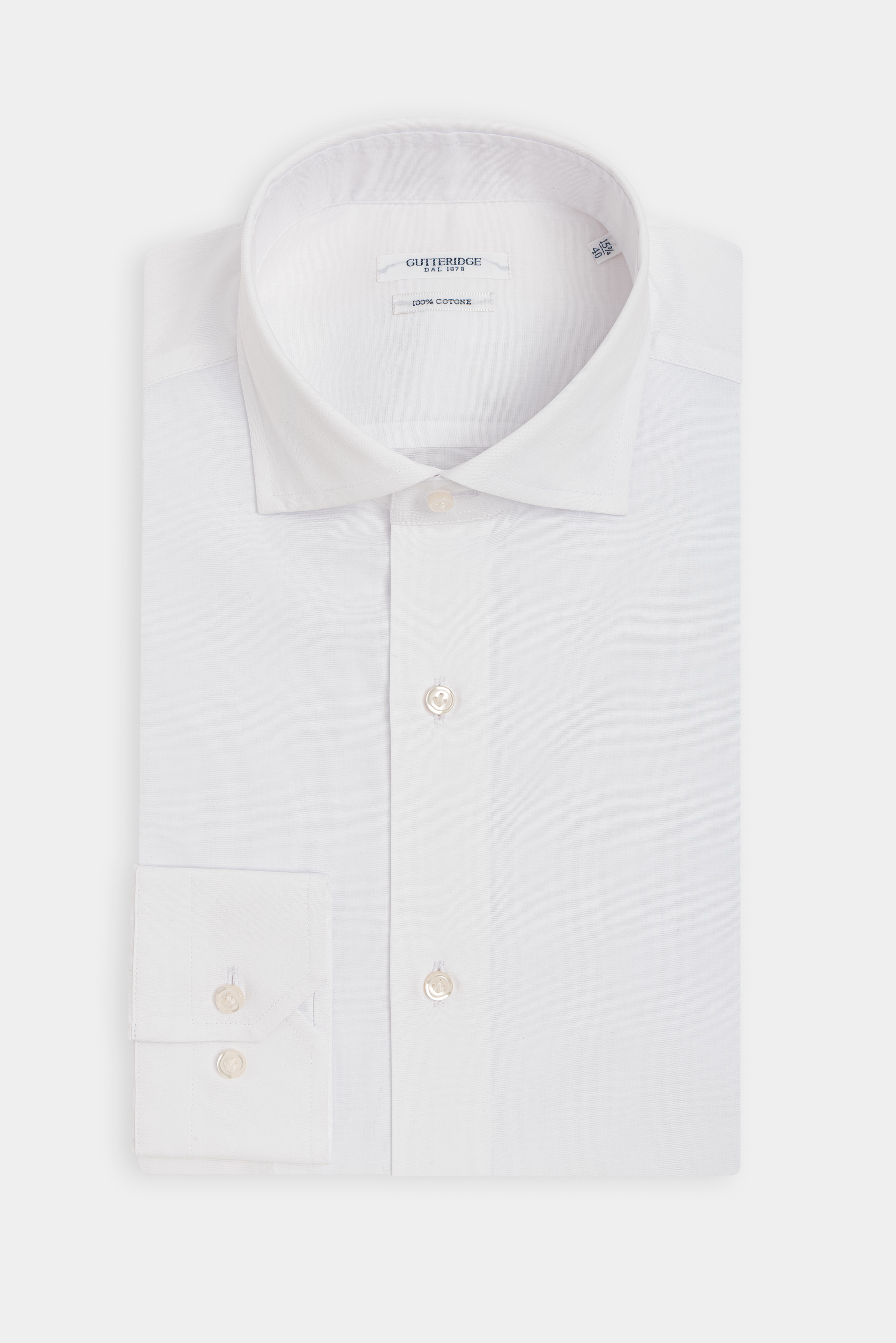 Cotton fil a fil shirt with semi French collar, WHITE