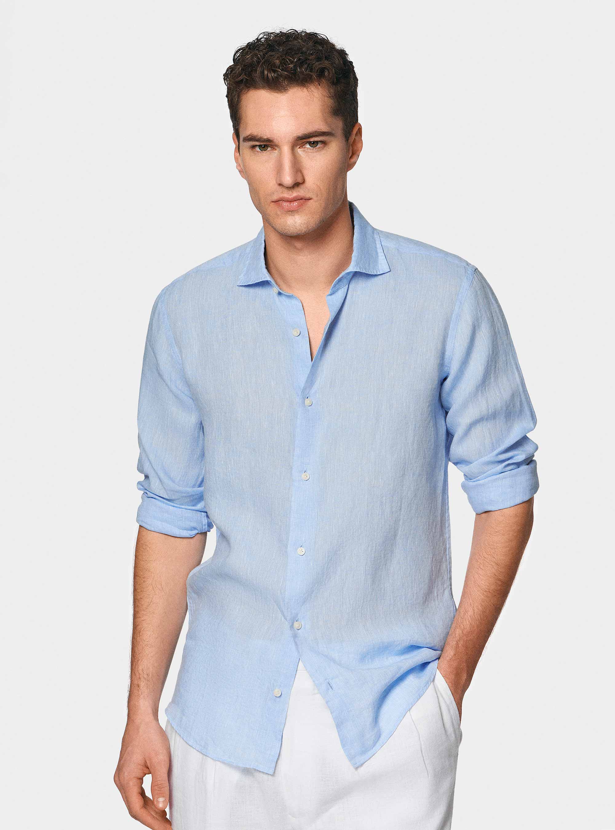 Camicia in puro lino, AZZURRO