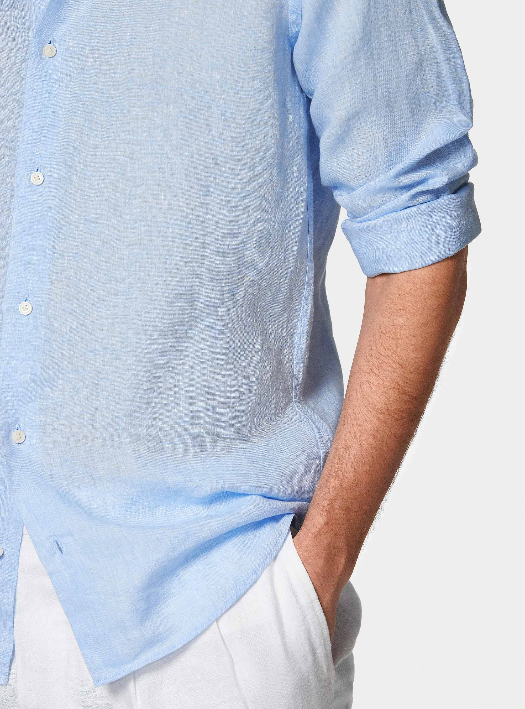 Camicia in puro lino, AZZURRO