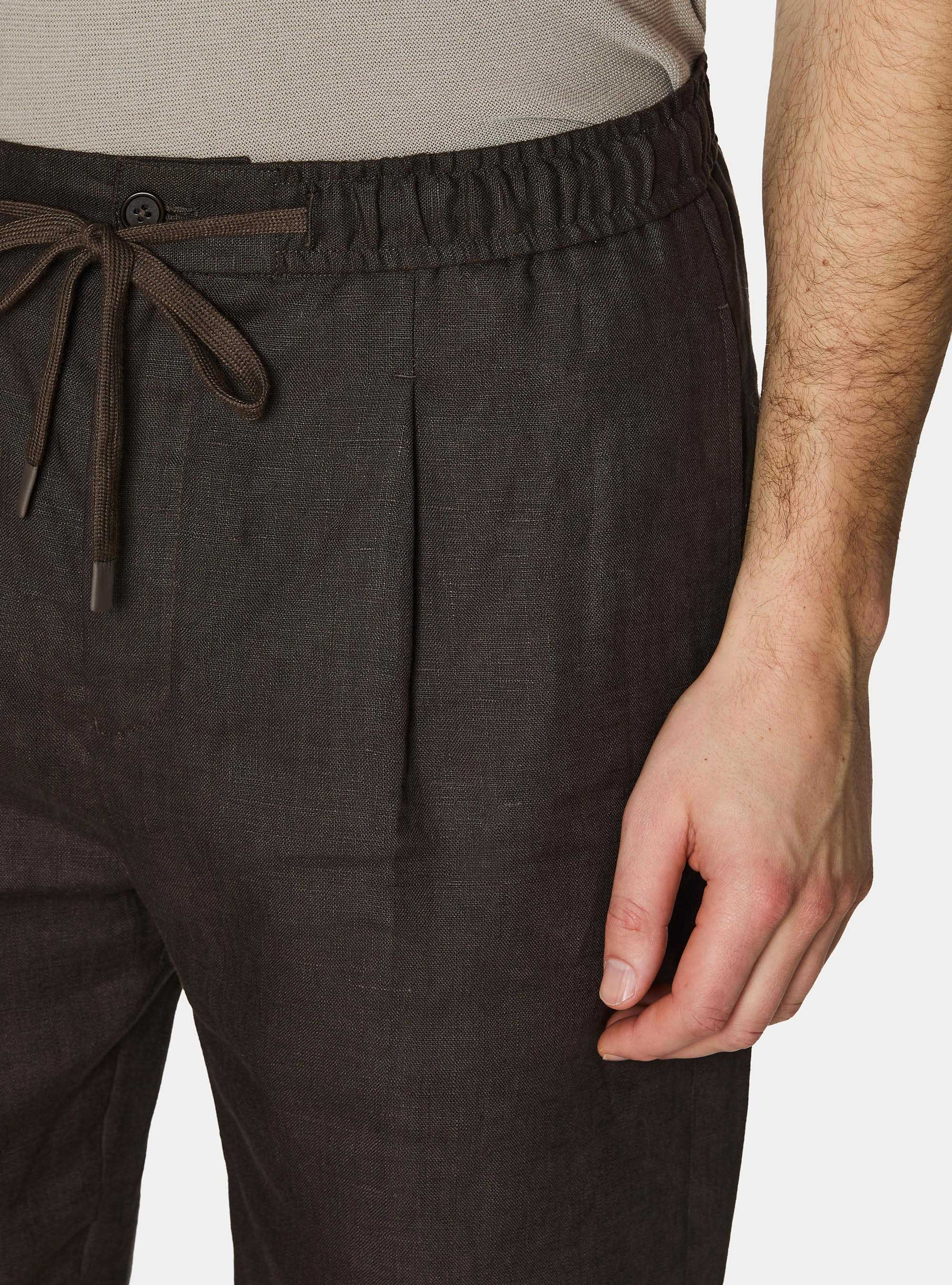 Linen Bermuda shorts with drawstring, BROWN