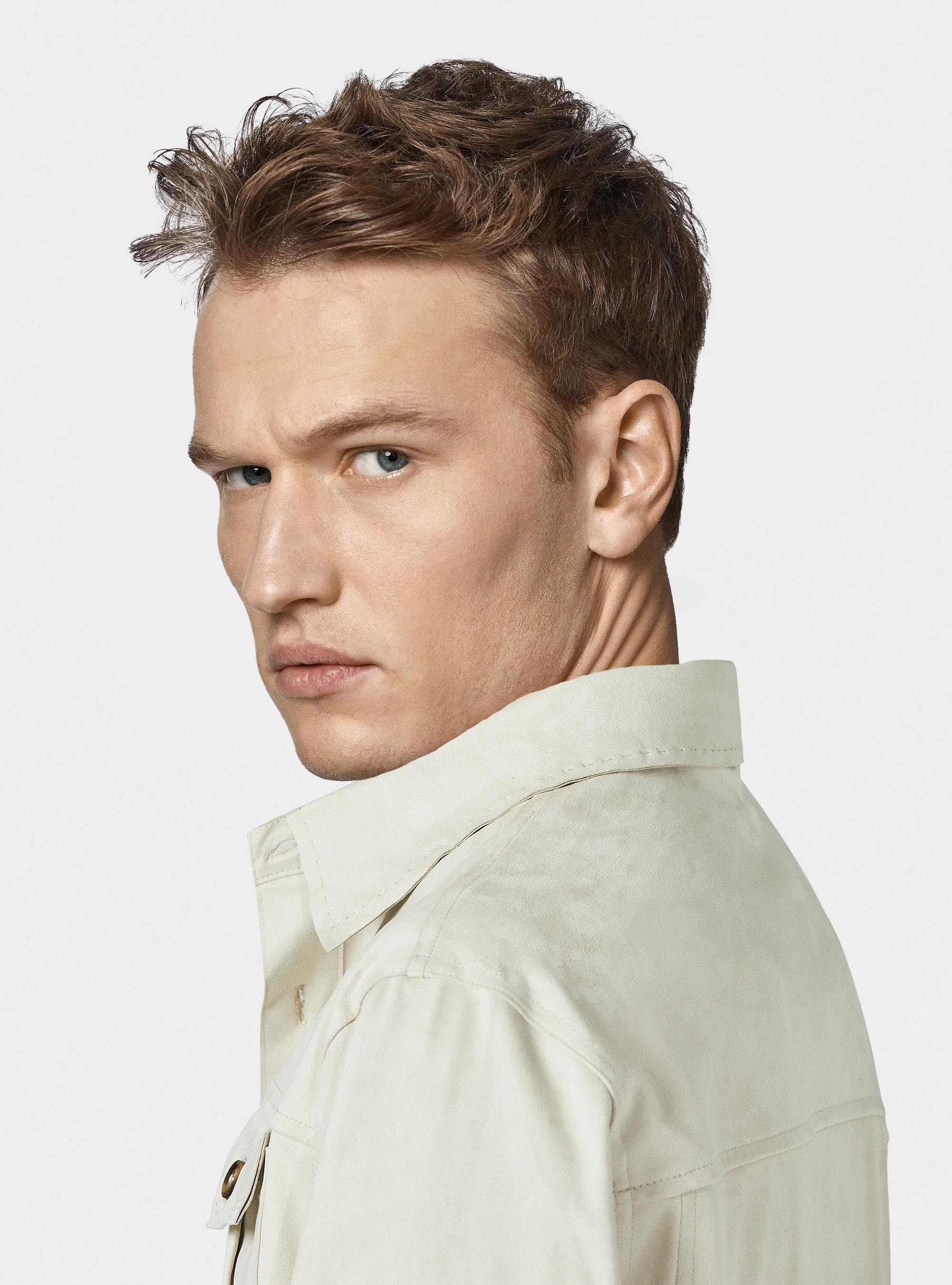 Giacca camicia effetto scamosciato, ECRU