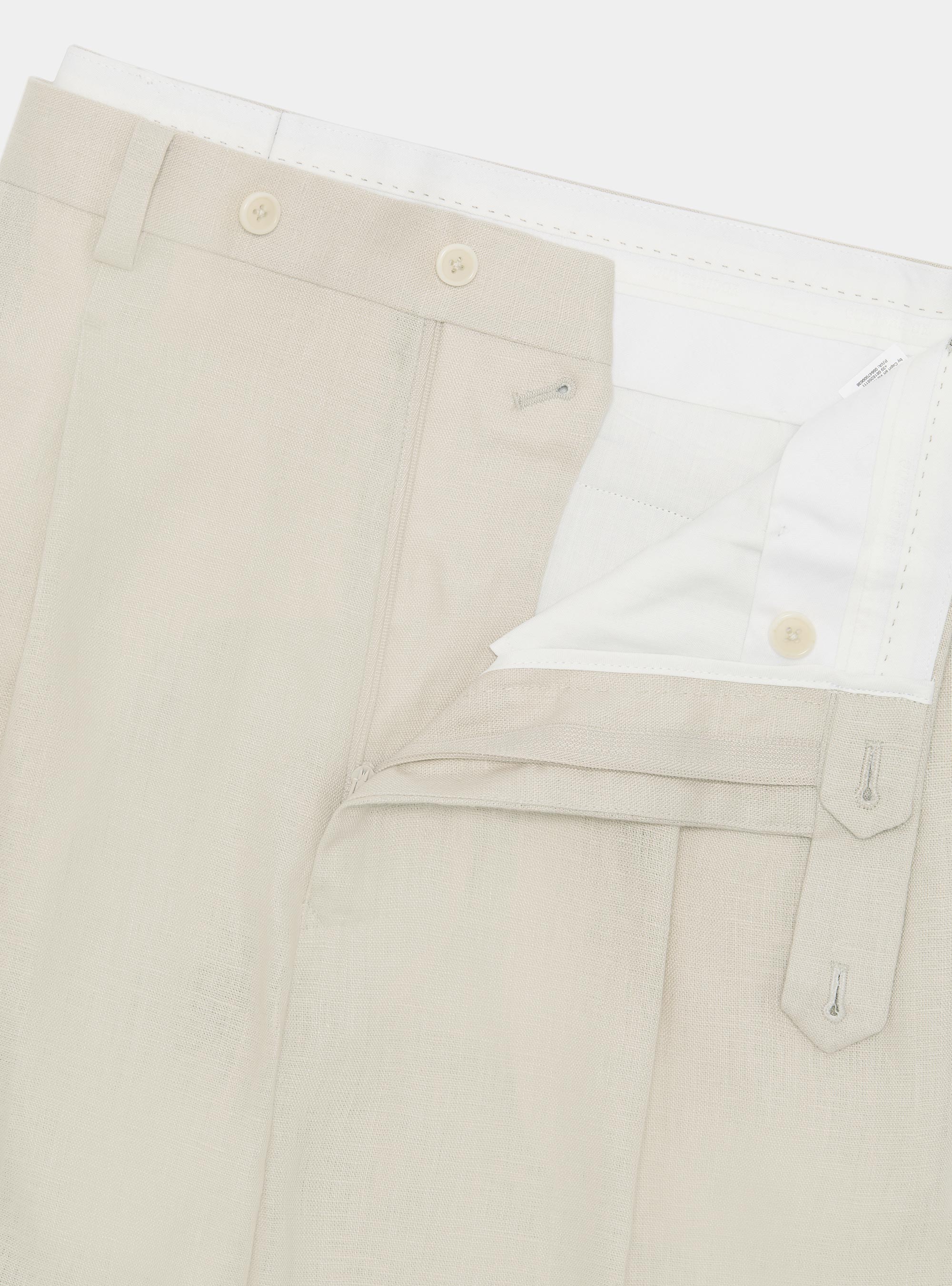Pantalon &agrave; double couture en pur lin, &Atilde; CRU